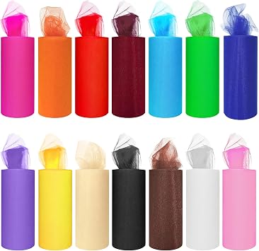 14 Colors Tulle Rolls 6 by 25 Yards 75 Feet Rainbow Tulle Netting Fabric Spool for DIY Tutu Skirt Gift Bow Craft Wedding Party Decorations