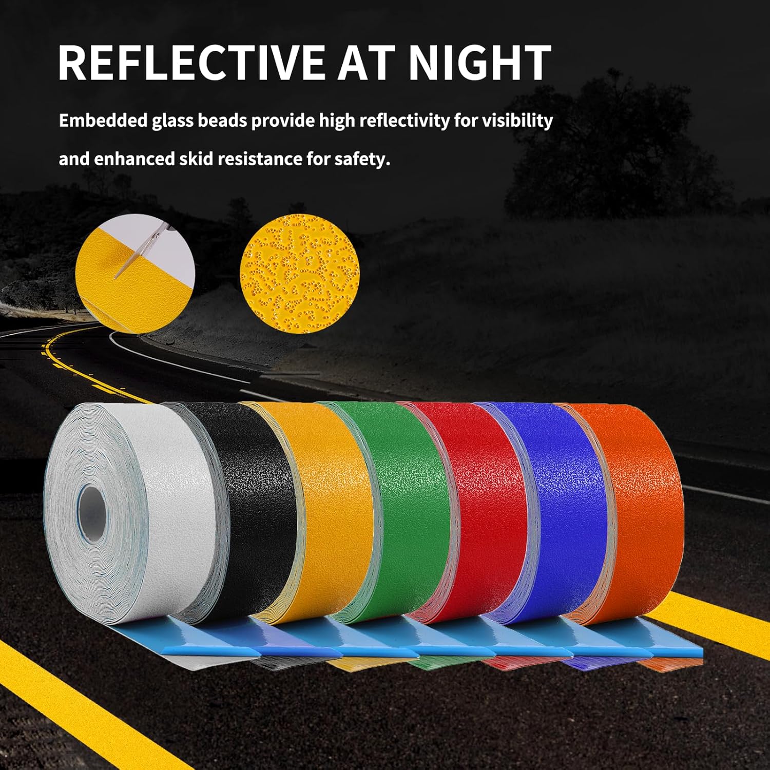 Reflective Pavement Marking Tape Slip-Resistant and Durable, Heavy-Duty Rubber Base for Outdoor Applications, Perfect for Driveways, Walkways, and Parking Areas (Yellow, 4 Inch X 18 Feet)