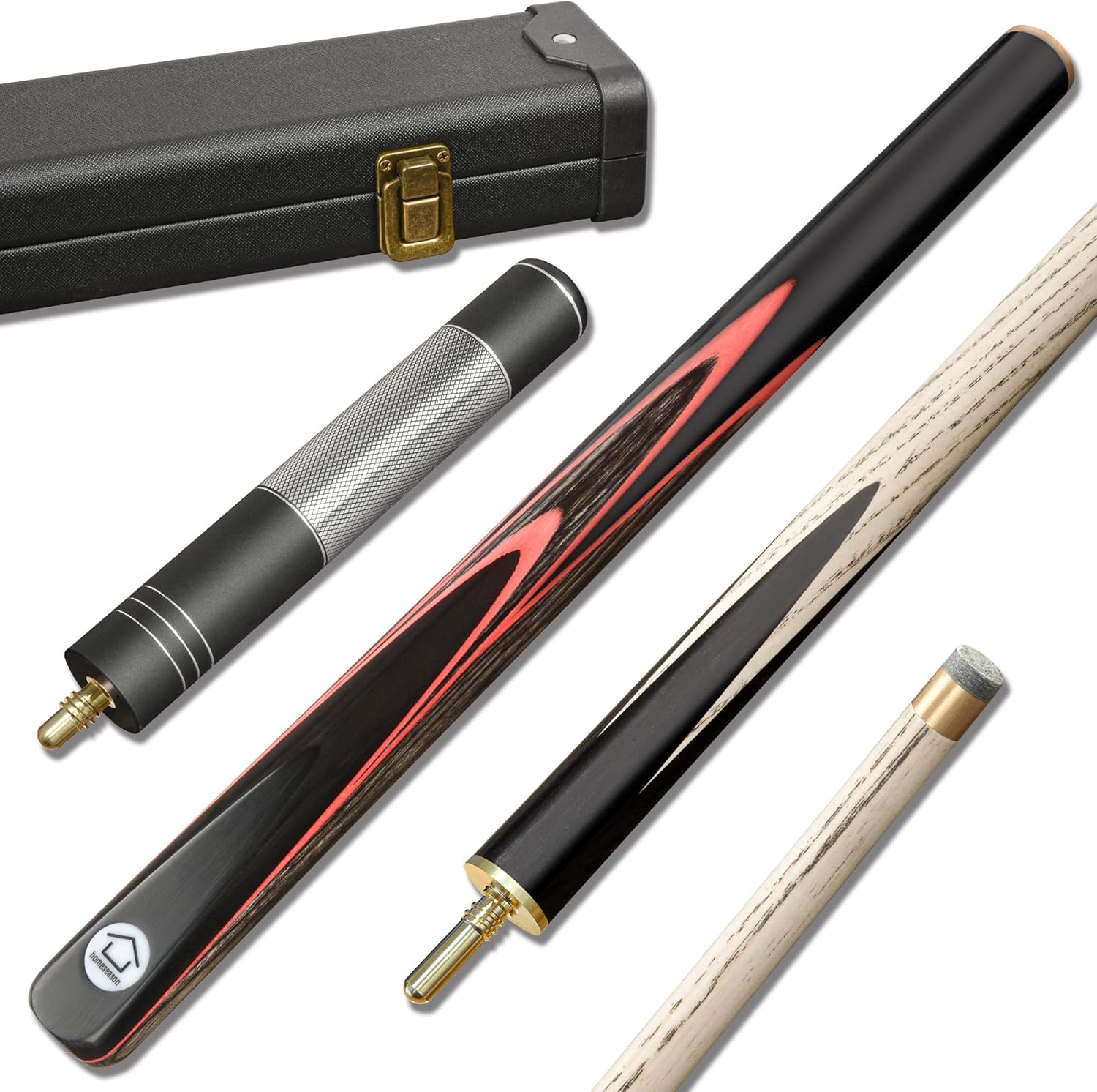 HomeSeason 57" Snooker Cue Stick 18oz 3/4 Jointed Pool Cue, with Extension, Cue Case, Durable Ash Wood and Hard Maple Construction Billiards Cue