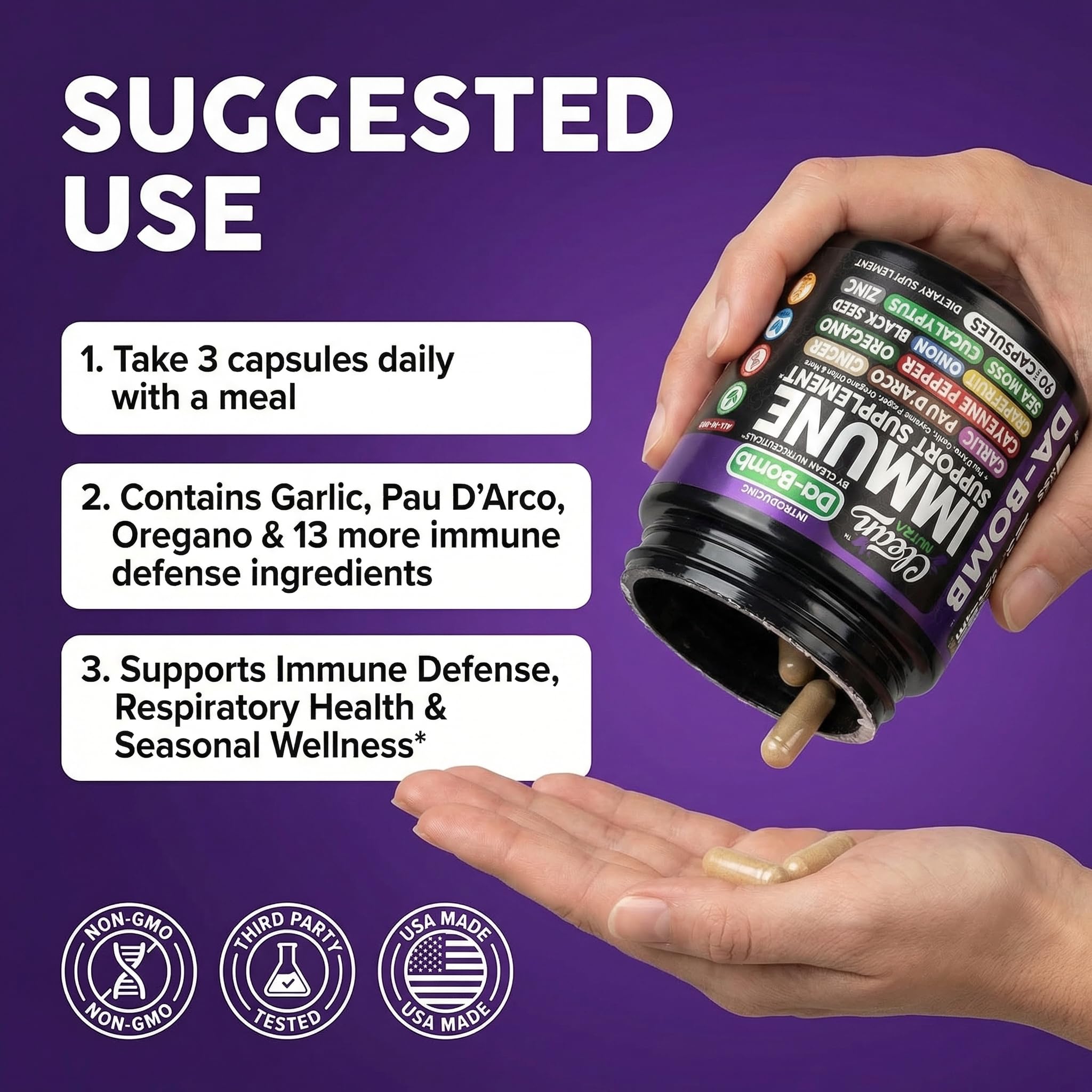 Organic Immune Support with PAU D'Arco Garlic Cayenne Pepper Oregano Ginger Grapefruit Onion Black Seed Sea Moss Black Pepper Zinc Eucalyptus Vitamin C Vitamin D Organic Soursop By Clean Nutra — Amazon image 6