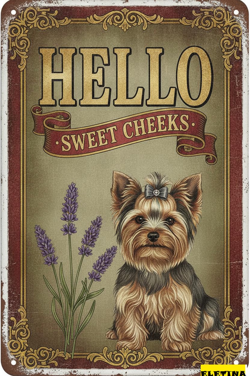 Personalized Sign for Man Cave Yorkie Tin 8x12in Vintage Dog Metal Hello Sweet Cheeks Funny Tin Retro Metal Home Farm Toilet Restroom Washroom Wall Decor Gift(2809b) Private Property Decorative