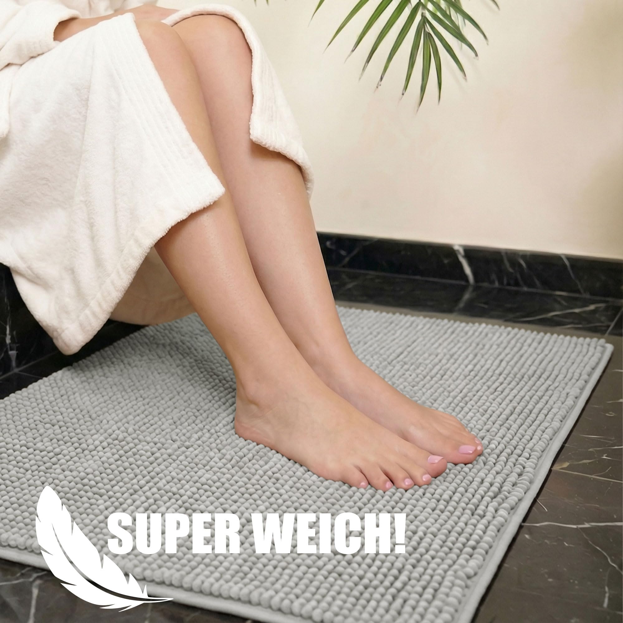 HELLSER Badezimmerteppich Dana | rutschfest & Waschbar | Weiche Chenille Badematte Kurzflor | Saugfähig & Schnelltrocknend | Oeko-TEX für Fußbodenheizung | Grau | 60x120 cm