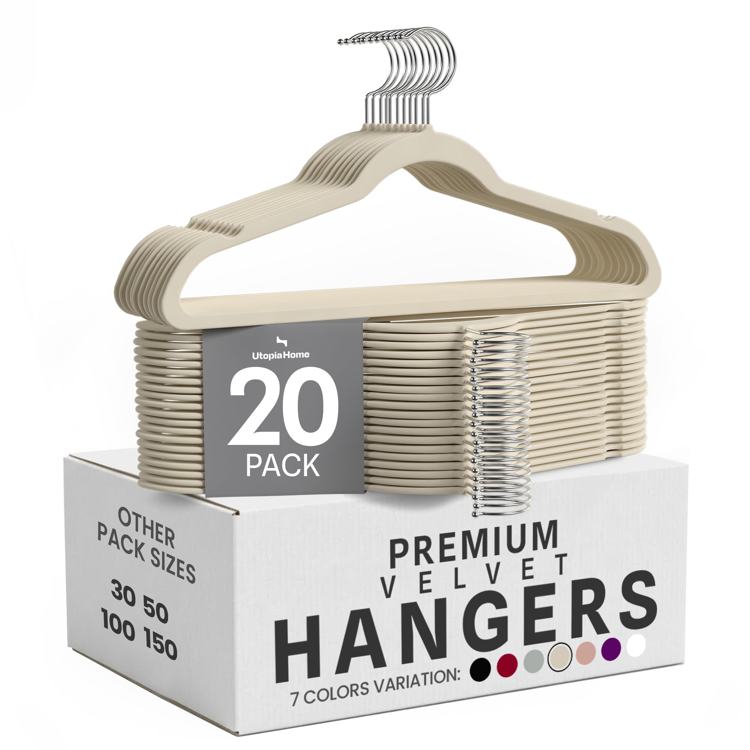 Utopia Home Velvet Hangers, 20 Pack, Ivory