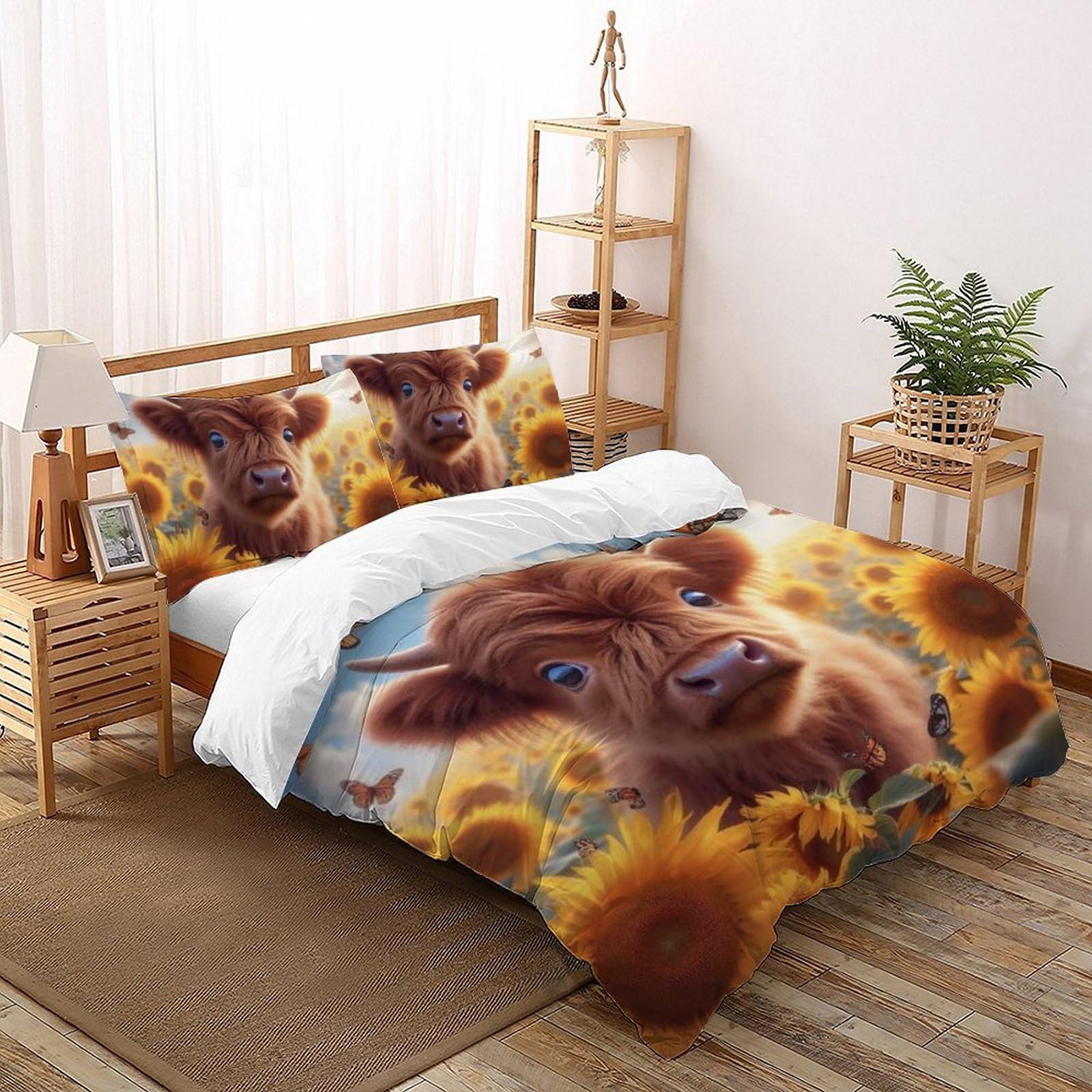 Parure de lit vache des Highlands double 200x200cm pour chambre cocooning style chalet écossais
