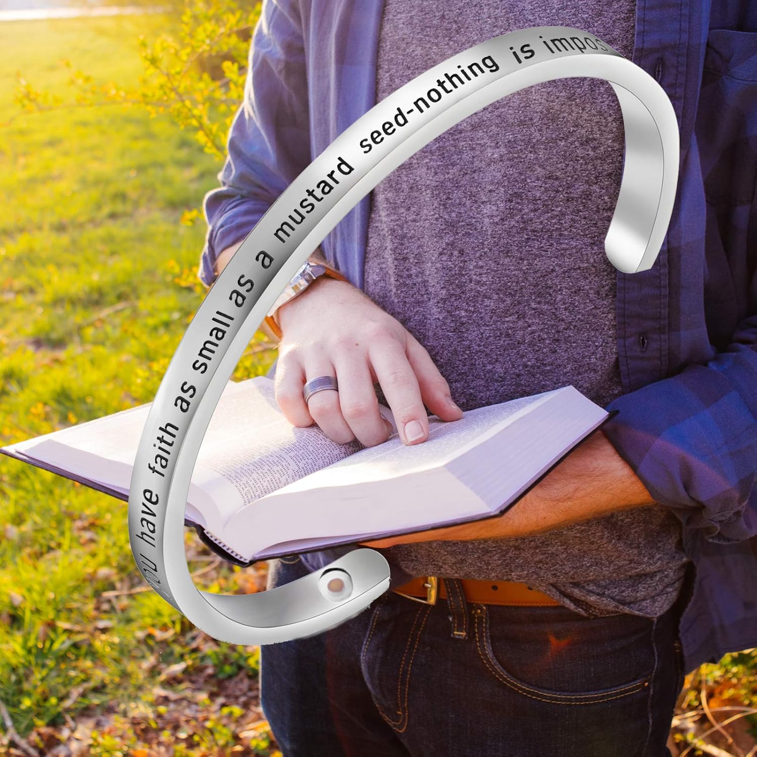 Inspirational Christian Gift Mustard Seed Cuff Bracelet Bible Verse Religious Jewelry - Image 6