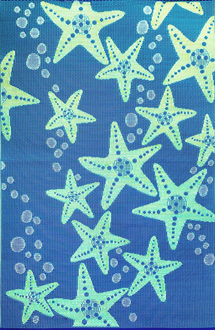 Mad Mats Outdoor Rug, Reversible Plastic Mat for Patio, Porch, Deck, Kitchen & Bath, Starfish, 6' x 9', Blue/Green