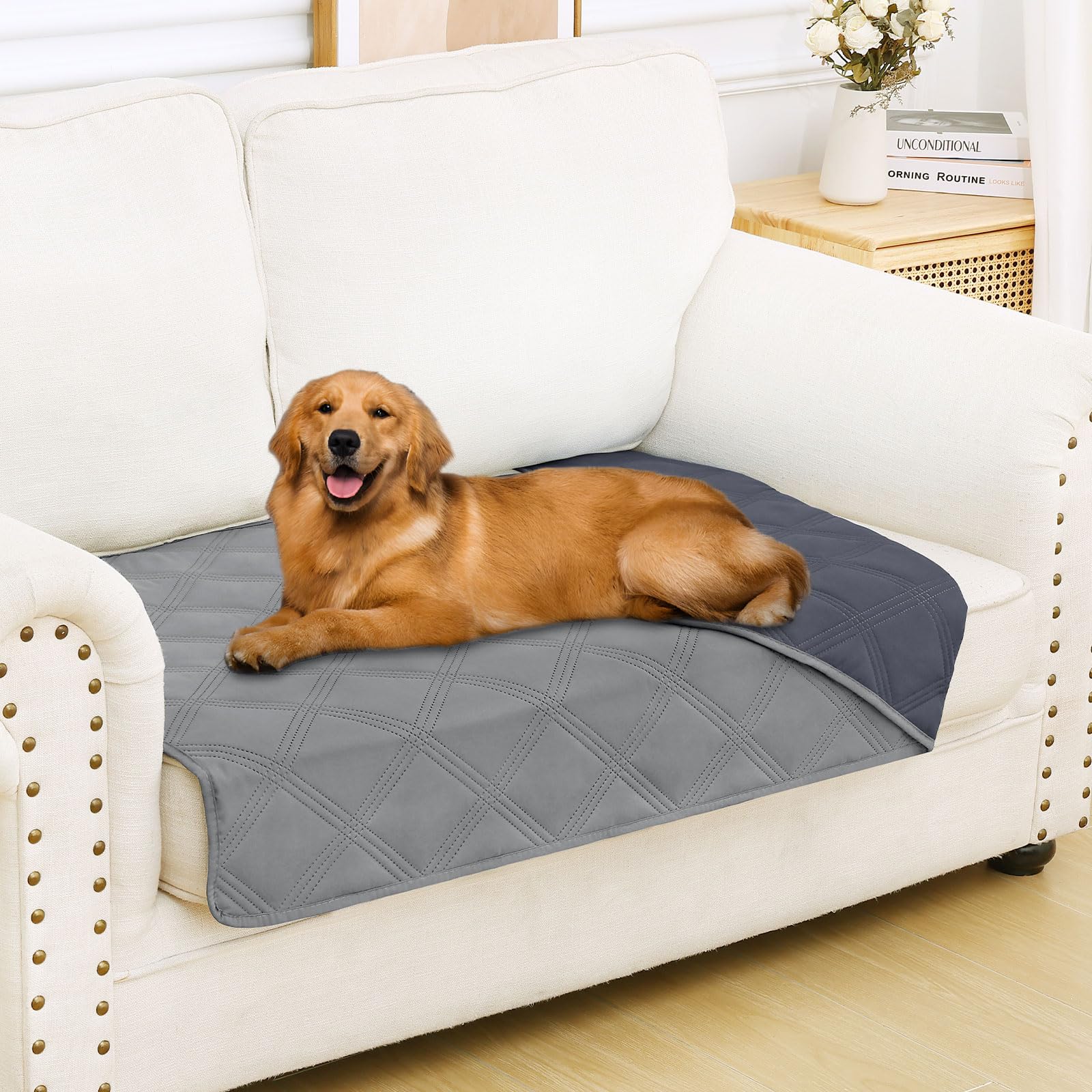 smiry Waterproof Dog Bed Cover Blanket, Soft Reversible Pet Blanket, Washable Leakproof Cats Dogs Couch Cover for Sofa, Couch, Furniture, 30x53 Inch, Grey/Dark Grey