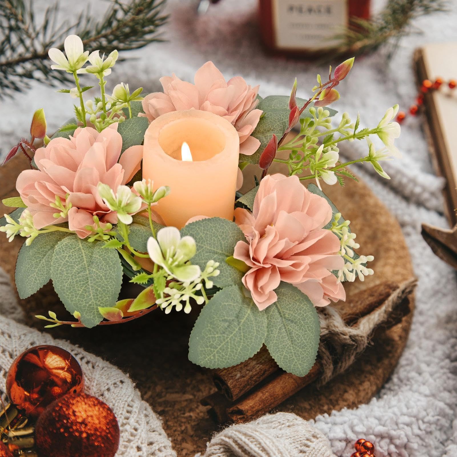 Anelli Per Candele Floreali Con Ortensie - Mini Ghirlanda Per Pilastri 25,4 Cm - Decorazione Per Matrimoni, Casa E Centrotavola (Bianco)