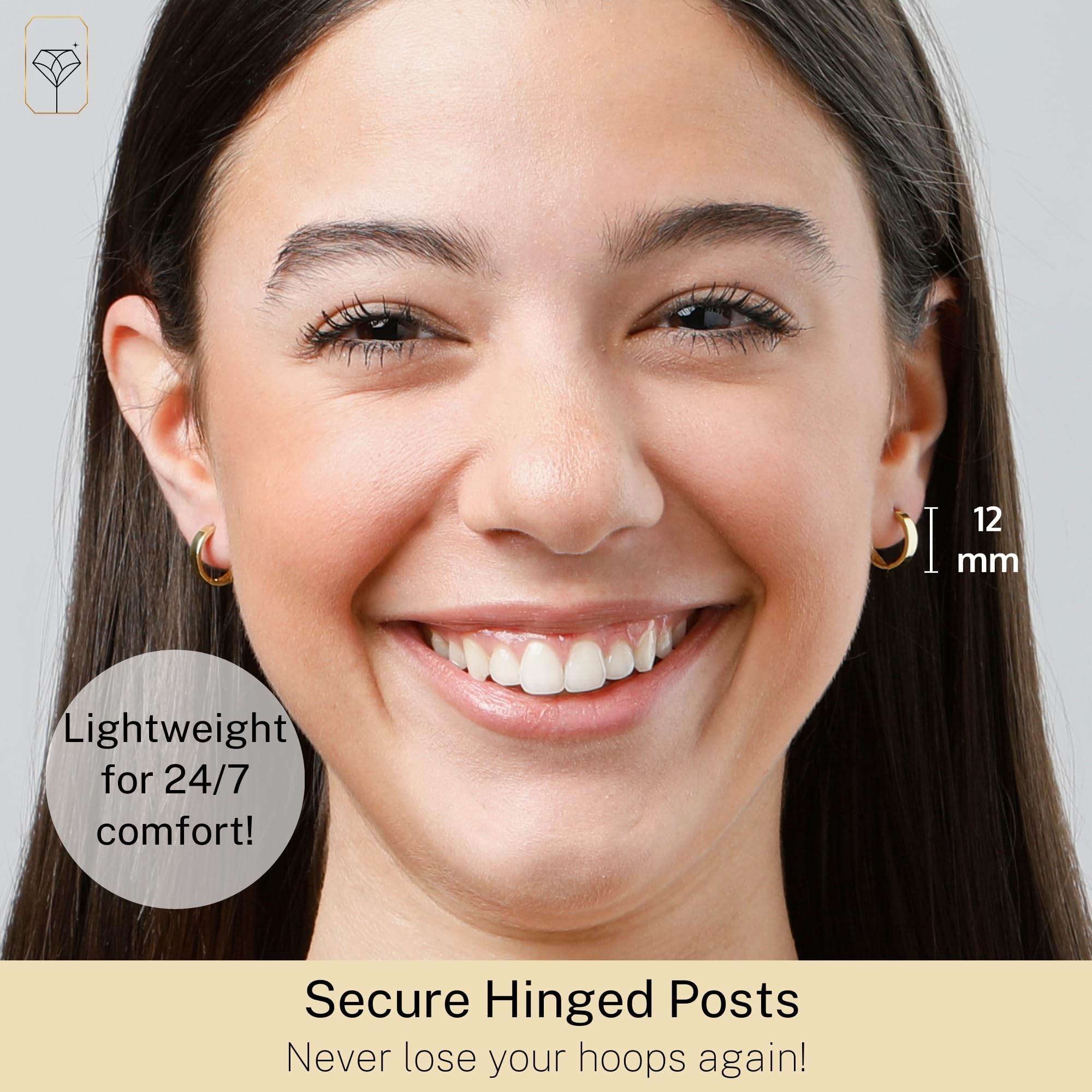 14K Solid Yellow Gold Huggie Earrings | Hypoallergenic Domed or Flat Style Small Hoop Earrings in Sizes 10mm, 12mm & 14mm | Small Gold Hoops by MAX + STONE: Flat Style|12MM
