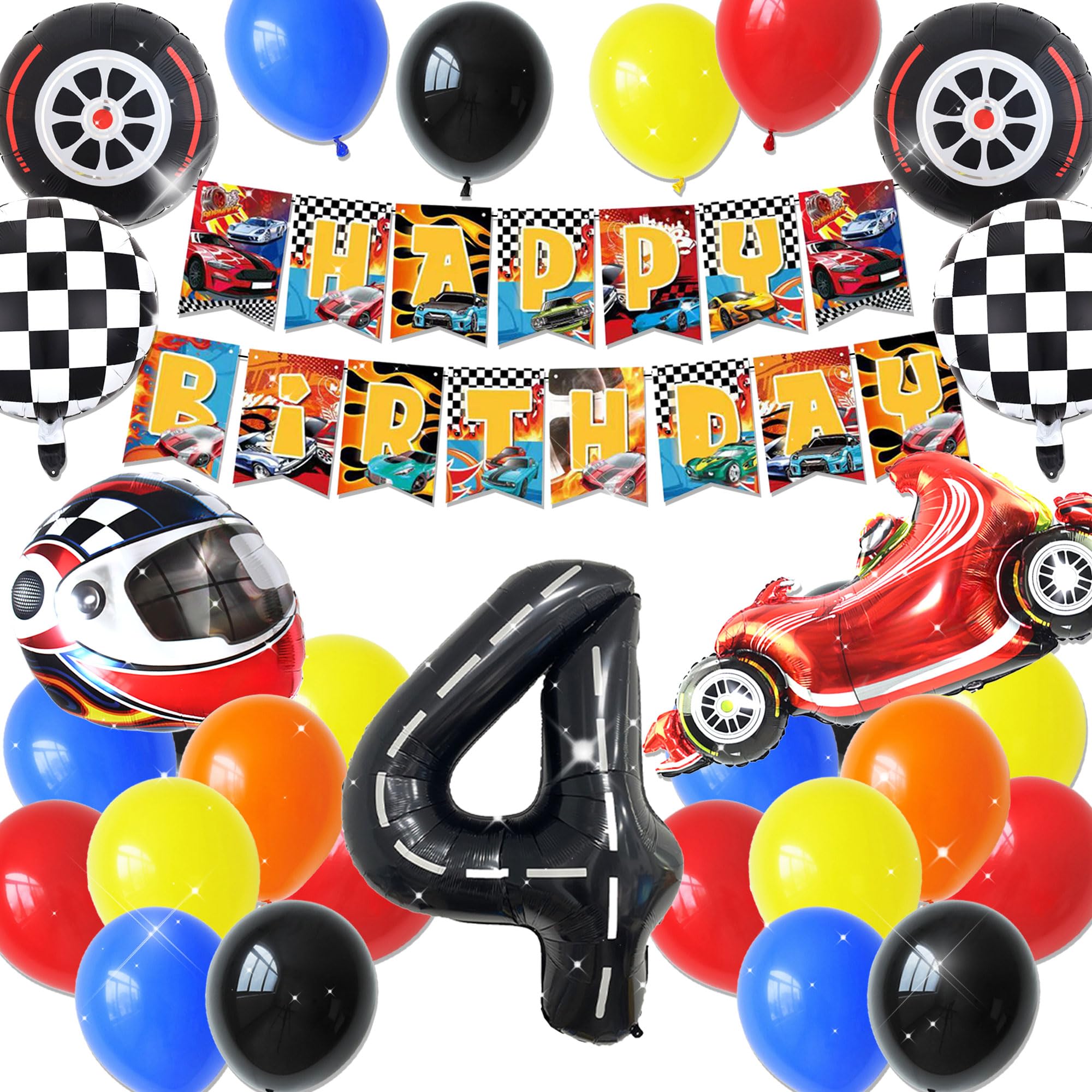 LaVenty Racing Car Auto 4th Balloons Backdrop Racing Car Birthday Decor — image 1
