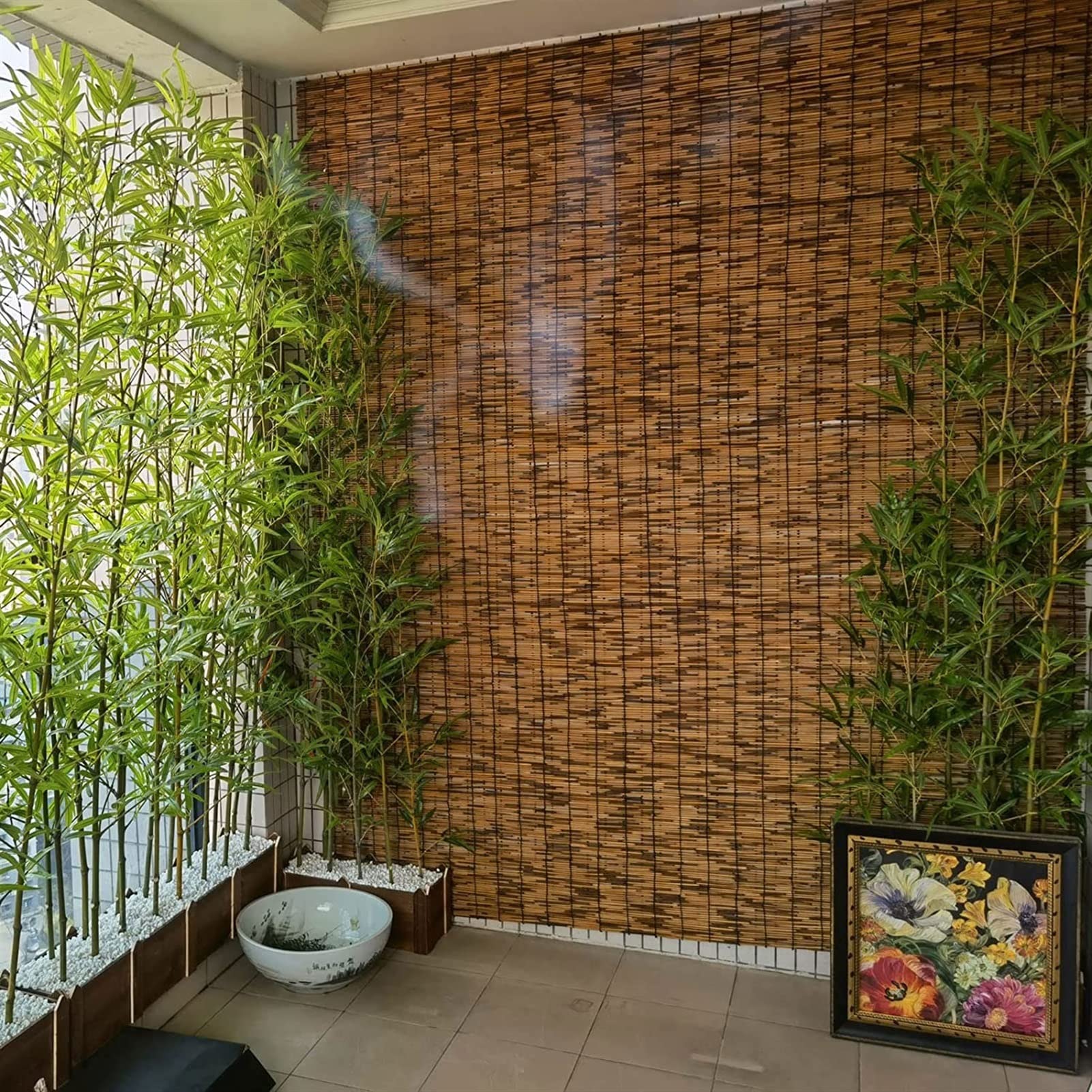 Natural Reed Fence Hand-Woven Reed Screening Garden Screen Fencing Privacy Panel Roll for Garden Patio Gallery Balcony Decorative Fences (Size : 100x600cm/3.3x19.7ft)