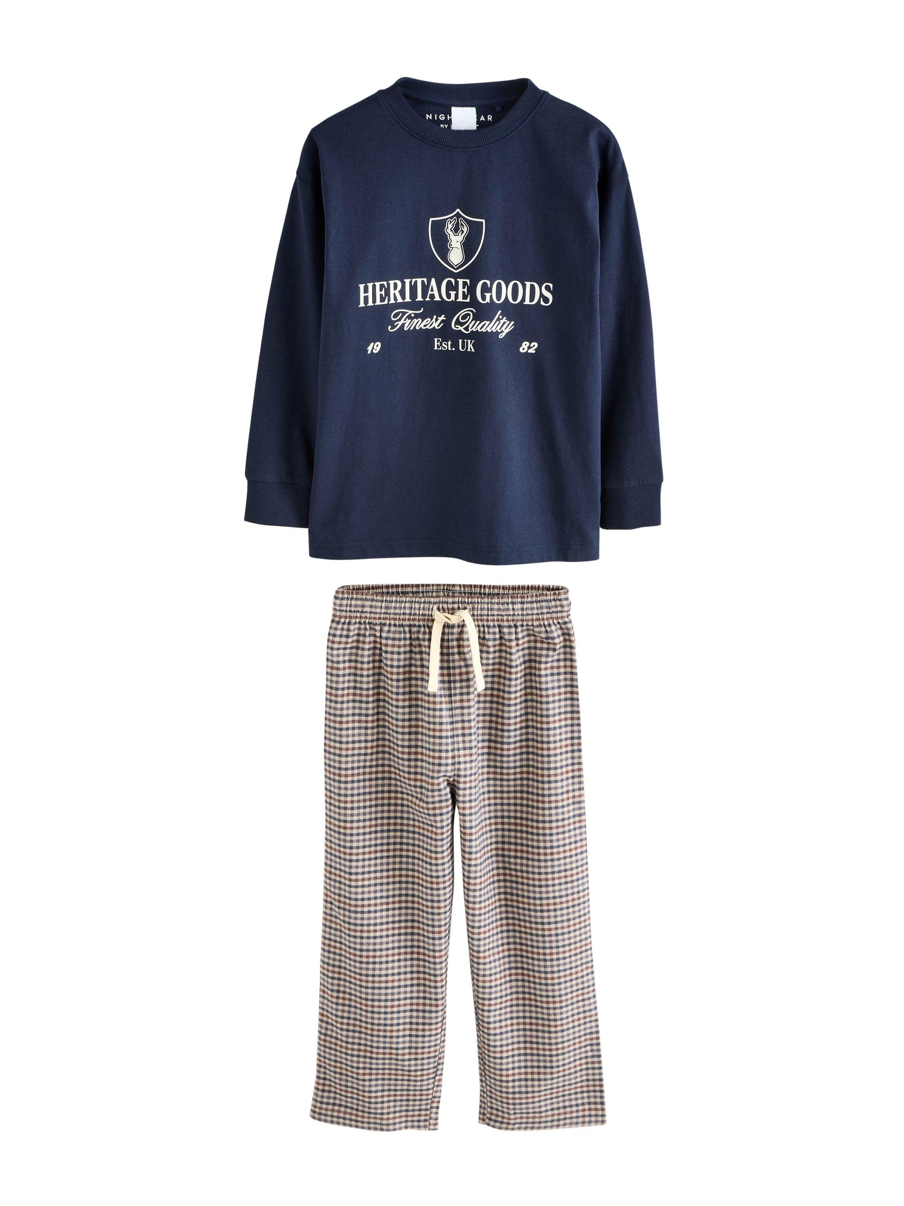 NEXT Garçon Pyjamas tissés à Manches Longues et Carreaux, Lot de 2