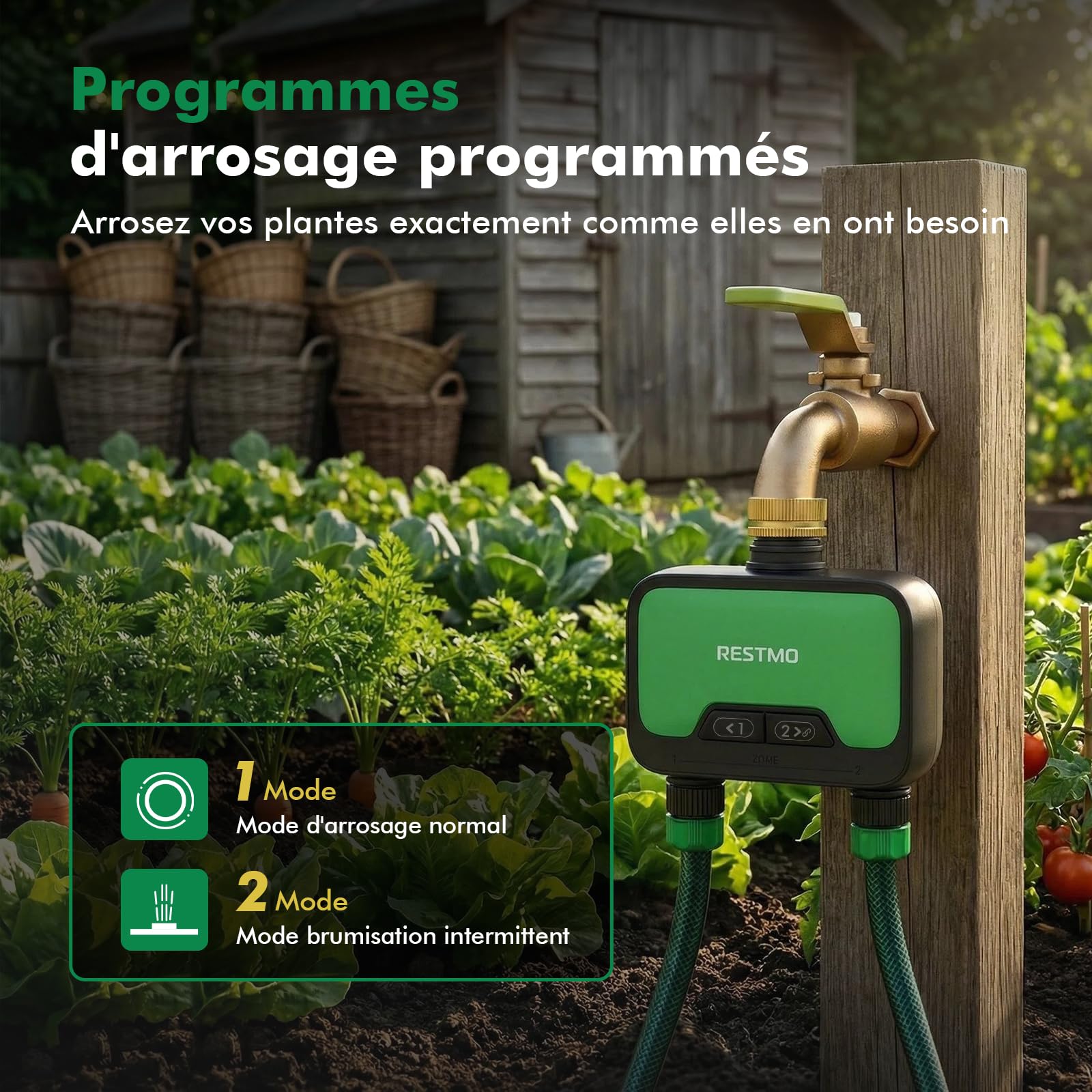 RESTMO Programmateur arrosage Intelligent WiFi pour Tuyau d'arrosage