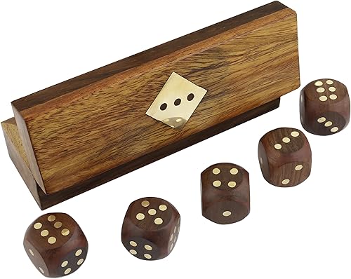 Juego de dados indios hechos a mano con caja de almacenamiento decorativa, incluye 5 dados de madera de 0.787 in