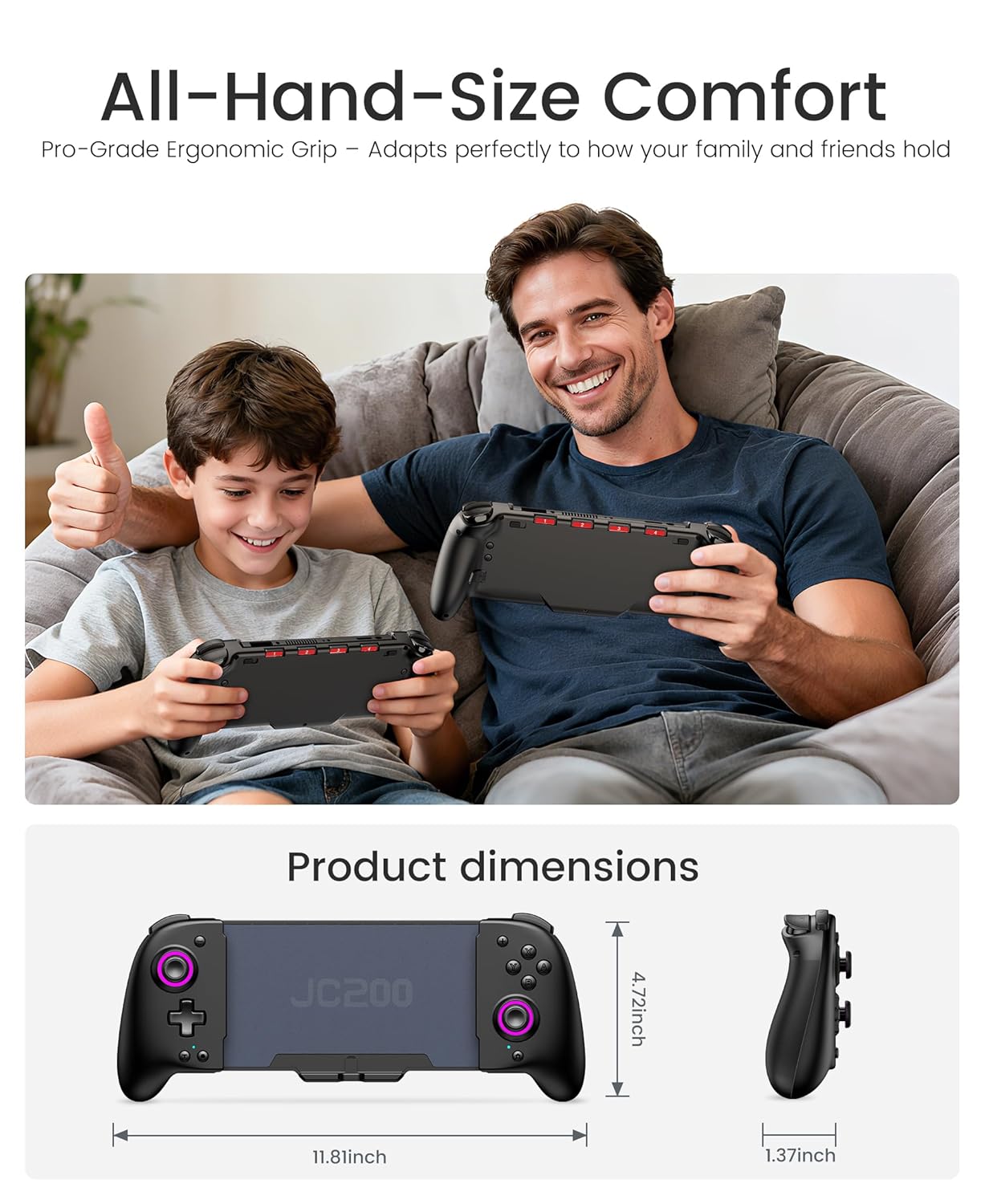 Spican Switch Controllers for Nintendo Switch/OLED, Switch Accessories Wireless Pro Controller One-Piece Joypad, Full-Size Handheld Mode Controller with Battery/Turbo/Programming
