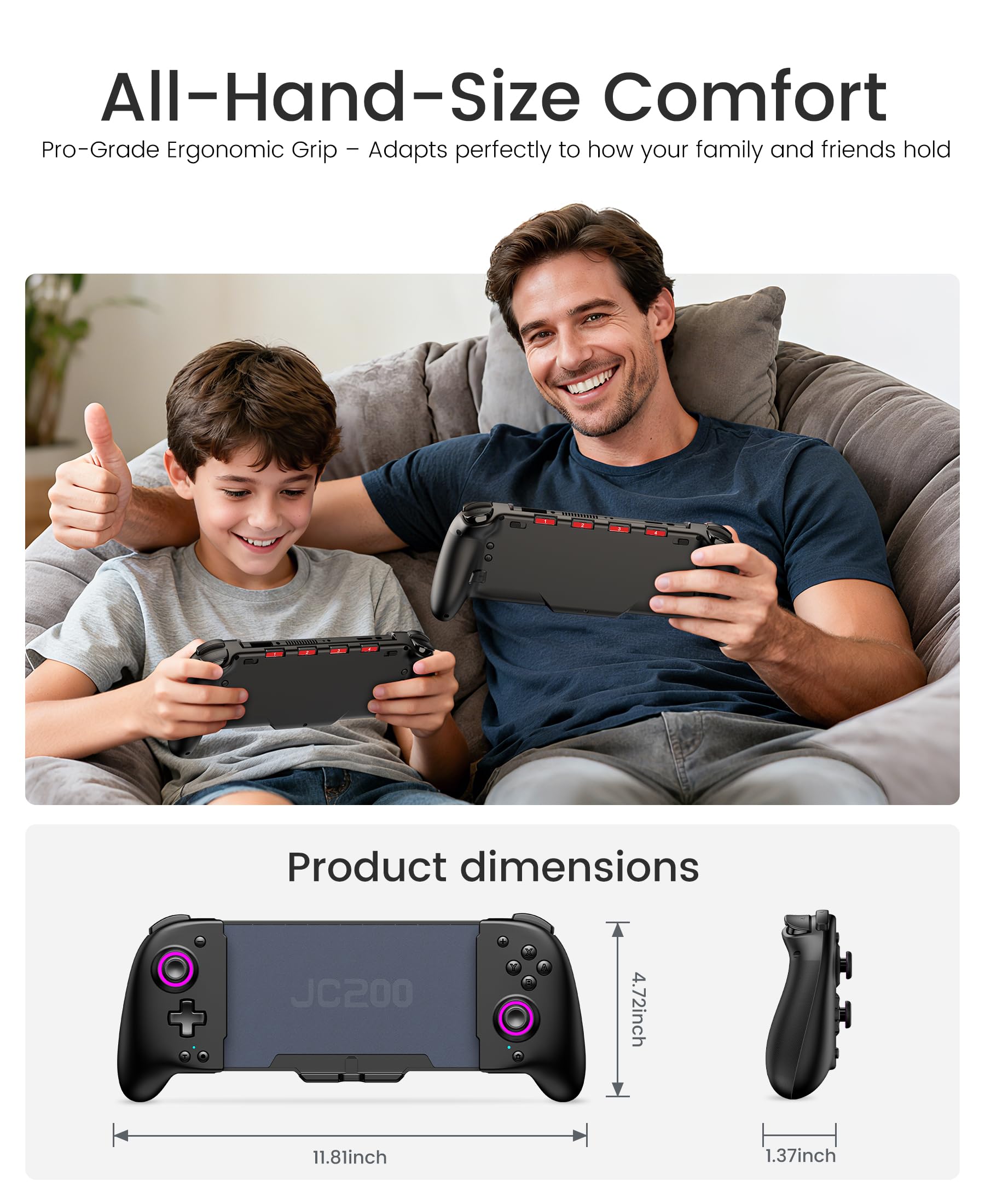 Spican Controladores de interruptor para Nintendo Switch/OLED, accesorios de interruptor, controlador inalámbrico Pro Joypad, controlador de modo de mano de tamaño completo con batería/turbo para
