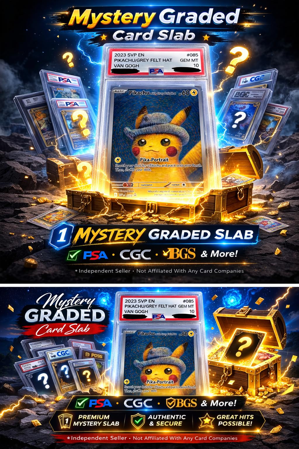Mystery Graded Trading Card Slab, 1 Professionally Graded Collectible Card, PSA CGC Beckett Authenticated, Random Selection Surprise Bundle