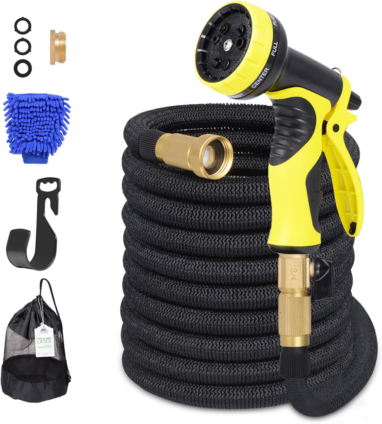 Adoric Life Flexible Expandable 50ft Garden Hose, 100% Latex Core Expanding Water Hose with Solid Brass Connectors, 9 Functions Spray Nozzle for Home, Garden, Car Washing & Heavy Duty