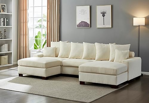Modular Sectional Sofa 5 Seater Oversized Convertible L & U Shaped Couch Corduroy Fabric On-Site Reversible Chaise Living Room Furniture,Beige