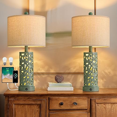 OYEARS Juego de 2 lámparas de mesa de 22 pulgadas para sala de estar, lámpara de granja para dormitorio, lámparas de noche vintage con diseño retro