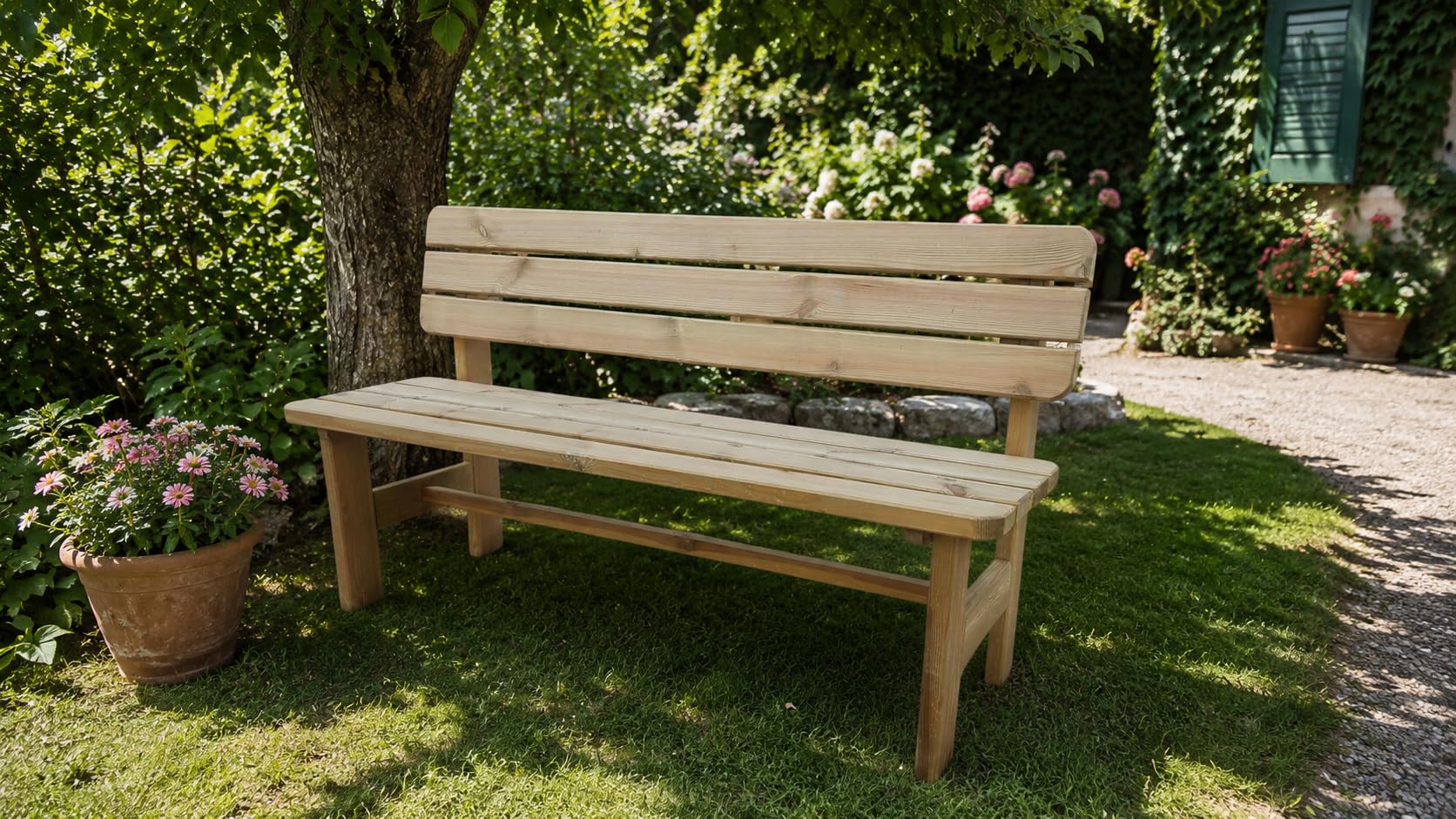 AVANTI TRENDSTORE - Riccione - Panca da Giardino in Legno Massiccio di Pino, Trattamento in Autoclave Verde, 150 cm