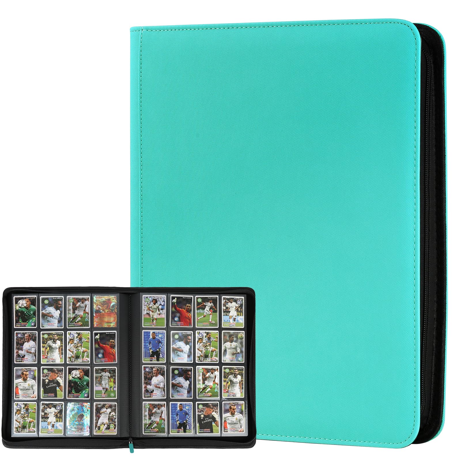 Trading Card Binder 16 Pocket, GERMUN PU Cover Card Binder for 1000+ Cards, Premium Trading Card Holder Folders, Double Sided Pocket Card Album for MTG, TCG (Lake Blue)