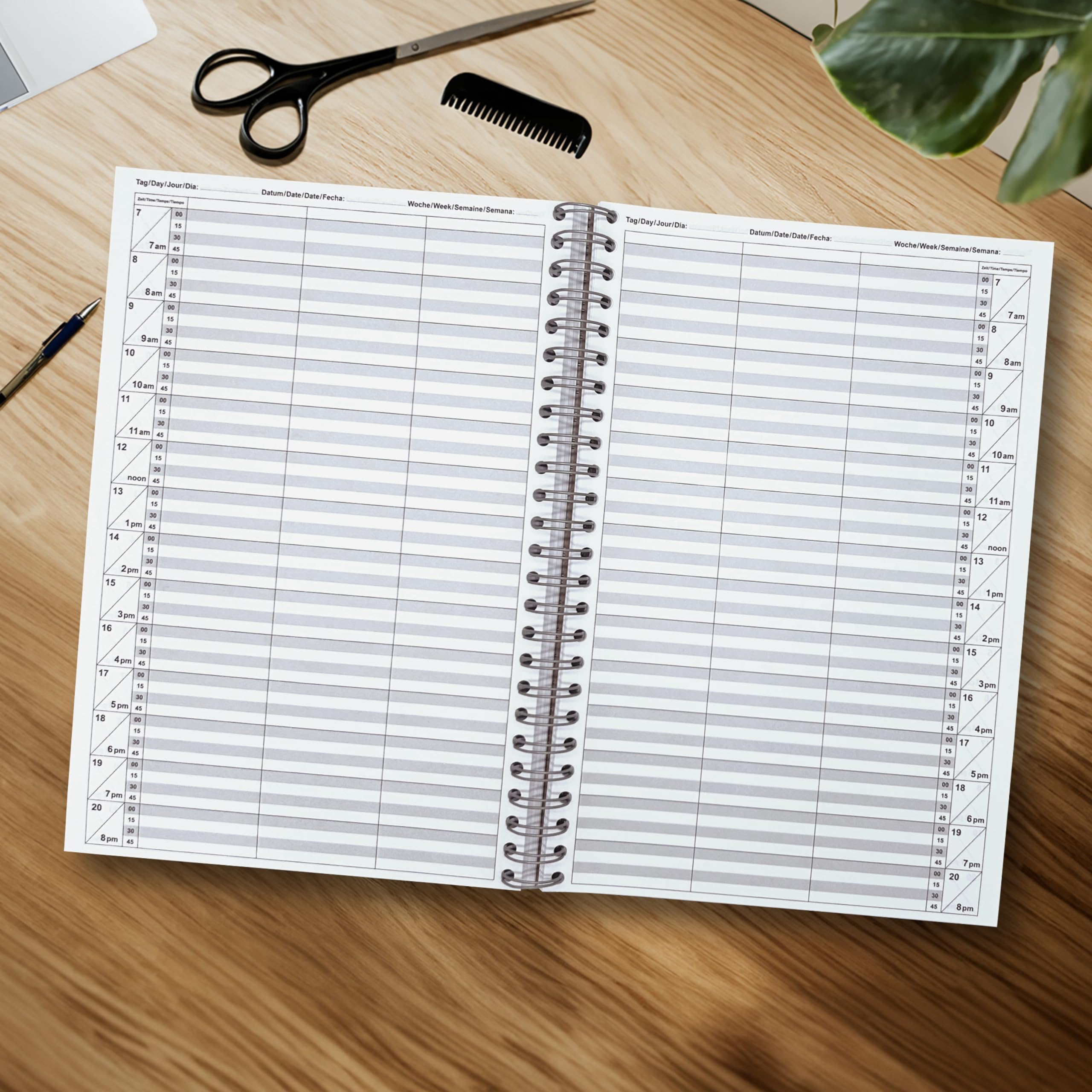 Agenda para peluquería con 1 – 10 empleados, ritmo de 15/30 minutos, para 306 días, registro libre 3 Mitarbeiter 15 Minuten Taktung