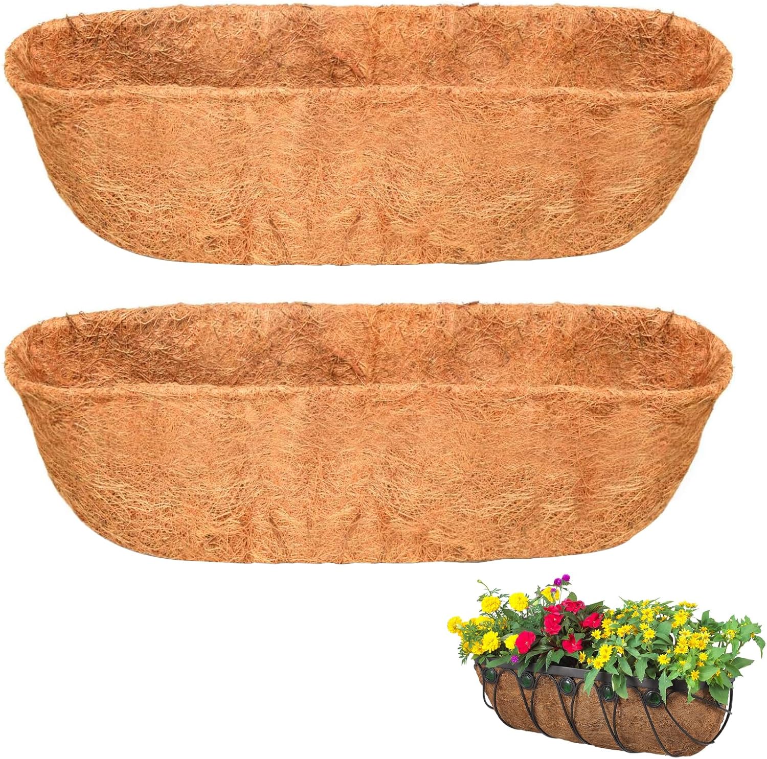 HOIIME Hanging Basket Liner, Preformed Molded Coco Liners, Trough Coco