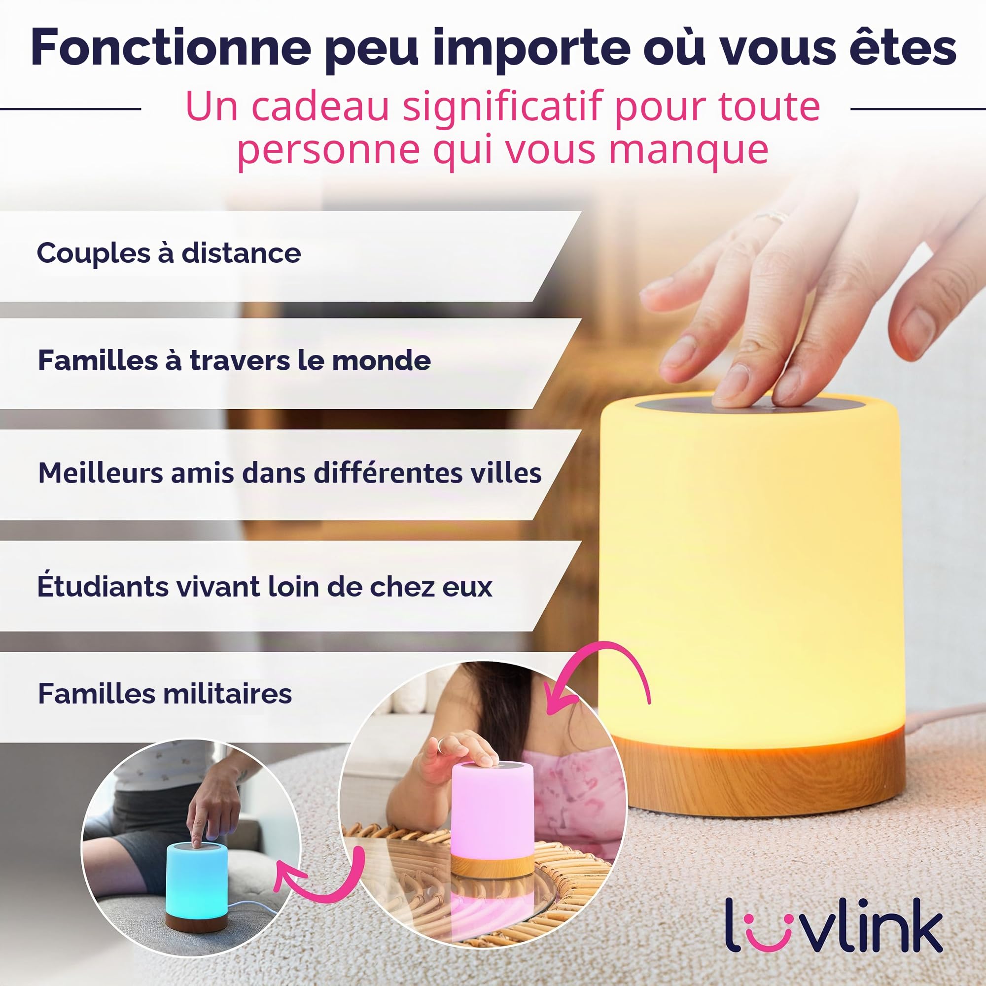 LuvLink Lampe d'amitié v2.0 - Lampes tactiles WiFi pour longue distance - Restez connectés partout - Configuration facile - Pas d'abonnement