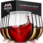 Bravario Unbreakable Stemless Plastic Wine Glasses | Reusable | Shatterproof 100% Tritan Plastic | Dishwasher-Safe | BPA-Free | Awesome for Indoor & Outdoor | 16 oz, Set of 4