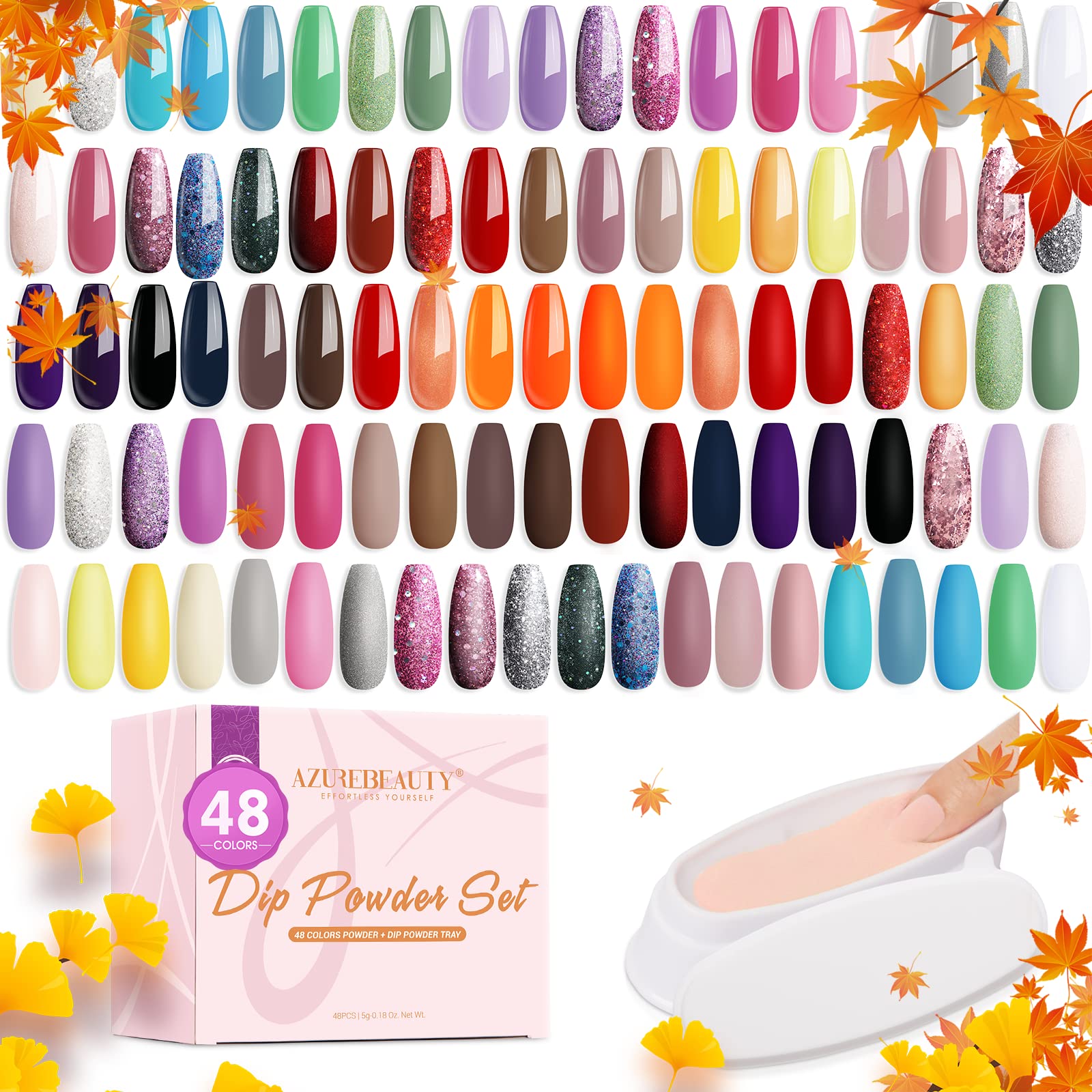 Amazon.com : AZUREBEAUTY 48 Colors Dip Powder Nail Kit, Fall Winter Dark  Brown Nude Glitter Acrylic Dipping Powder Starter Set with Recycling Tray  System, Bagged Design French Art Manicure DIY Salon Gift