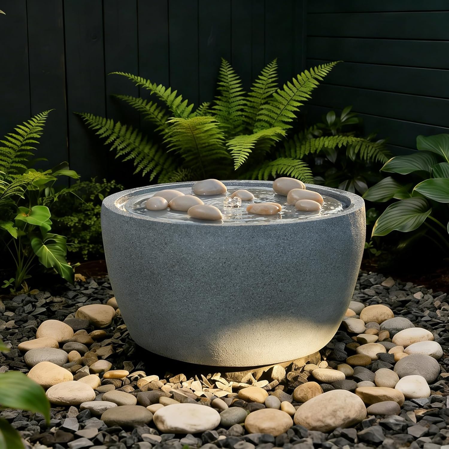 EROMMY 10.6" Tall Outdoor Water Fountain - Resin Garden Water Feature with LED Lights Effect for Patio Deck Yard Home,Gray