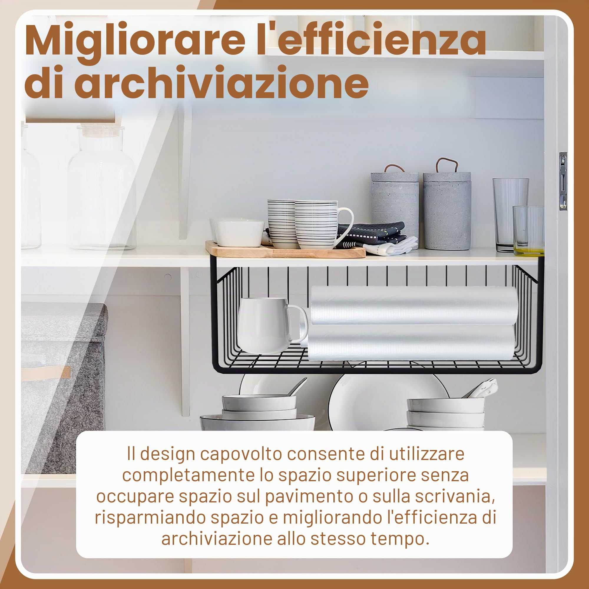 UISEBRT Set di 2 cestini sospesi in metallo, per cucina, dispensa, bagno, ufficio, libreria, guardaroba, scaffalatura, organizer con montaggio semplice