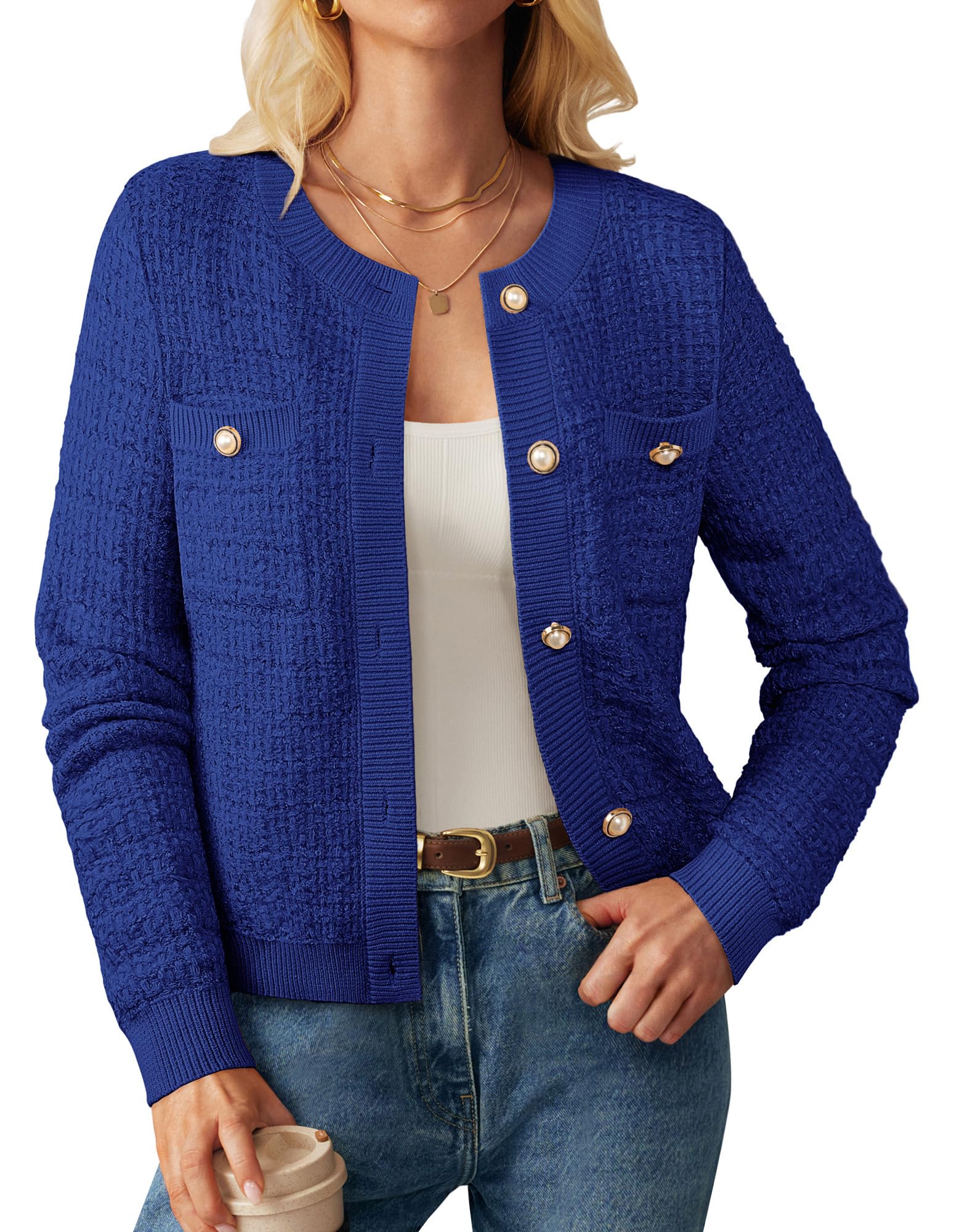 GRACE KARIN Cárdigan de punto para mujer, manga larga, botones, casual, con bolsillos, para otoño e invierno