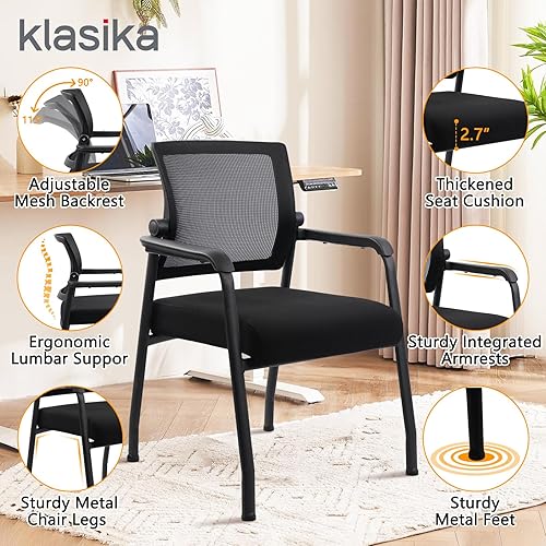 Miniatura 4 de Silla de escritorio sin ruedas con respaldo de malla ajustable, sillón con soporte lumbar ergonómico y cojín de asiento grueso, sillas de sala de