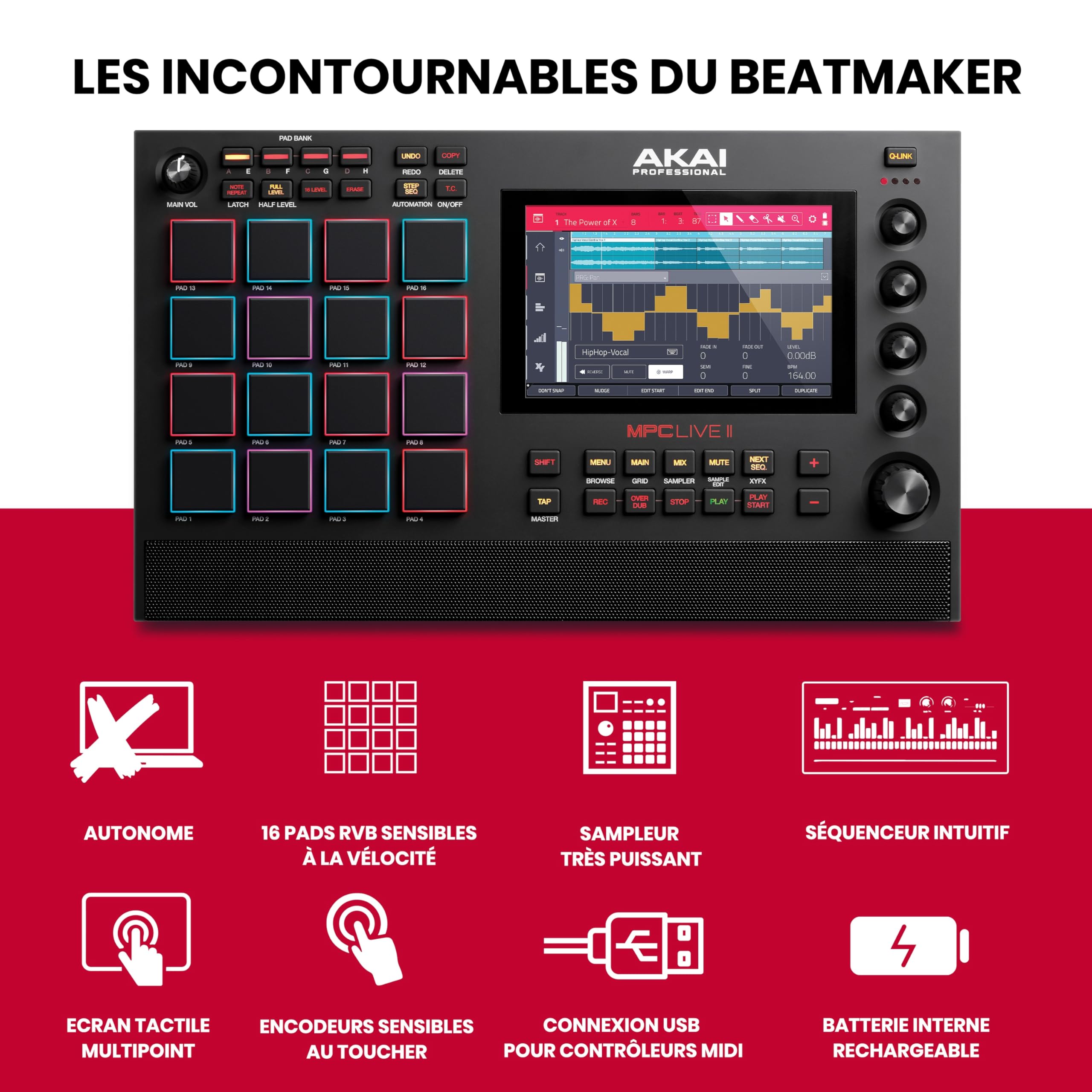 Akai Professional MPC Live II - Machine à Rythmes, Échantillonneur et Beat Maker à Piles avec Haut-Parleurs, Pads de Batterie, Moteurs de Synthèse, Écran Tactile et Intégration Native Instruments