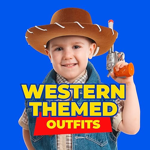 Miniatura 7 de Sombrero de vaquero de fieltro marrón para niños, (paquete de 2) accesorio de disfraz de cosplay para niños con temática occidental para suministros