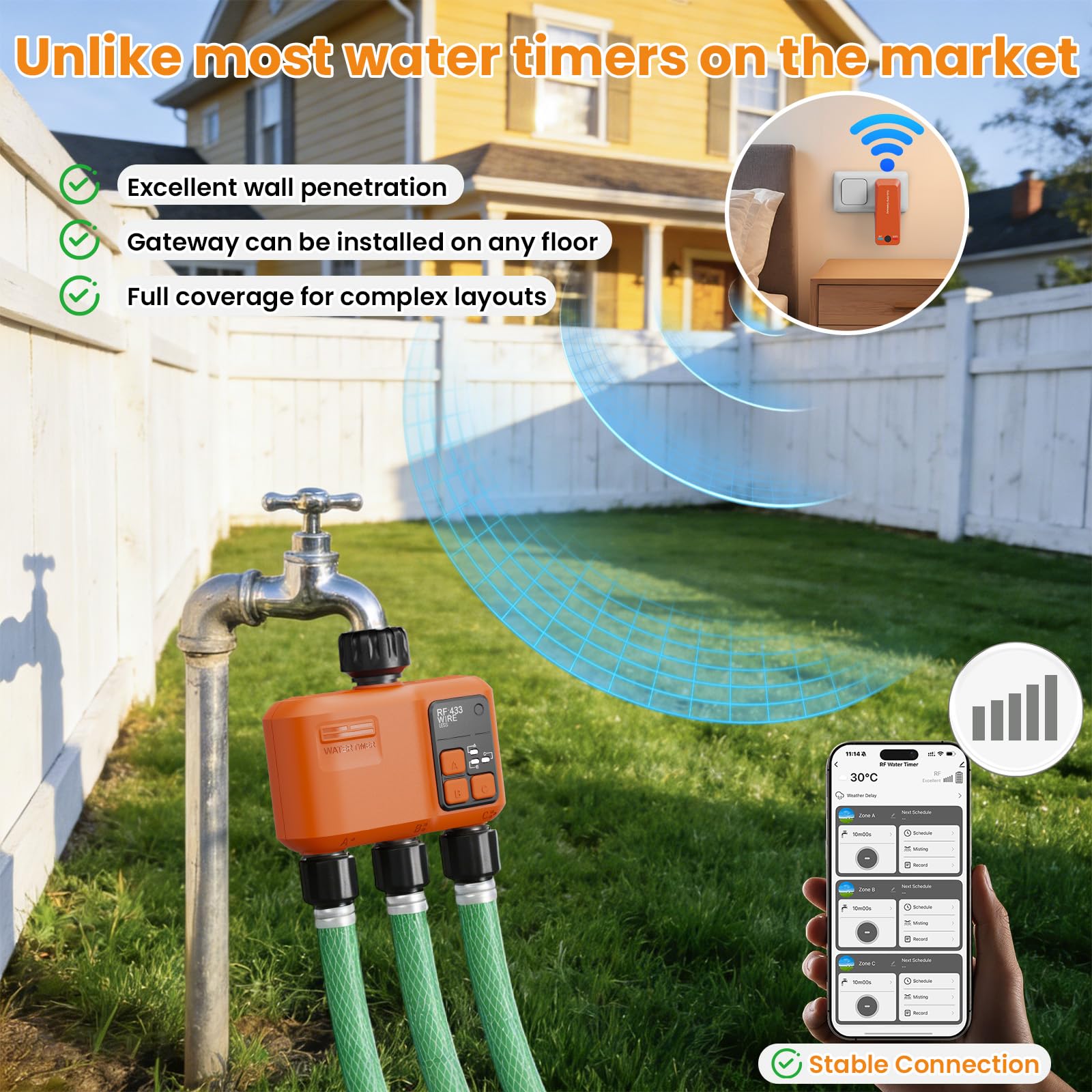 Temporizador de agua WiFi de 3 salidas para manguera de jardín