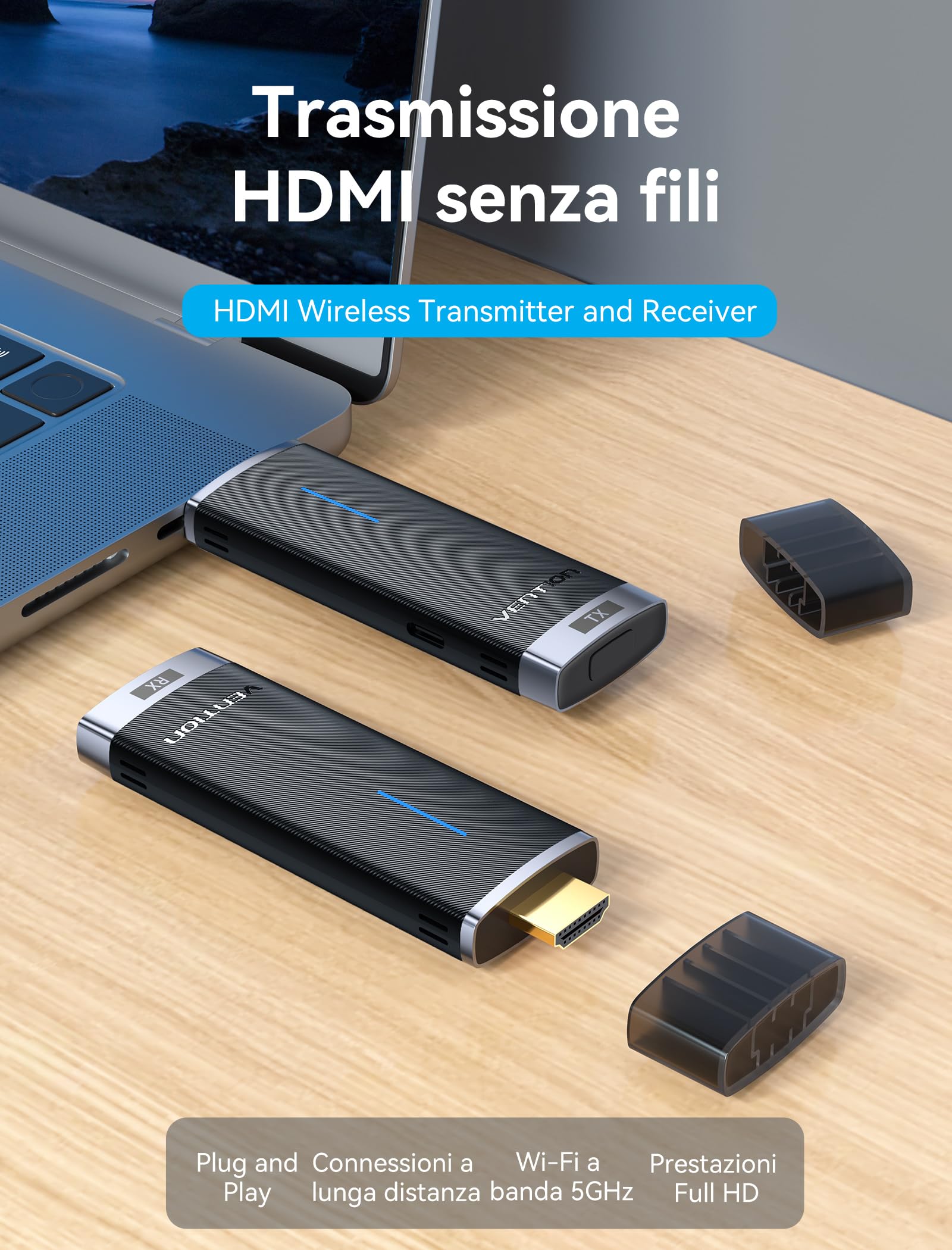 HDMI Wireless Transmitter & Receiver per streaming video da PC a monitor/TV - Dettaglio