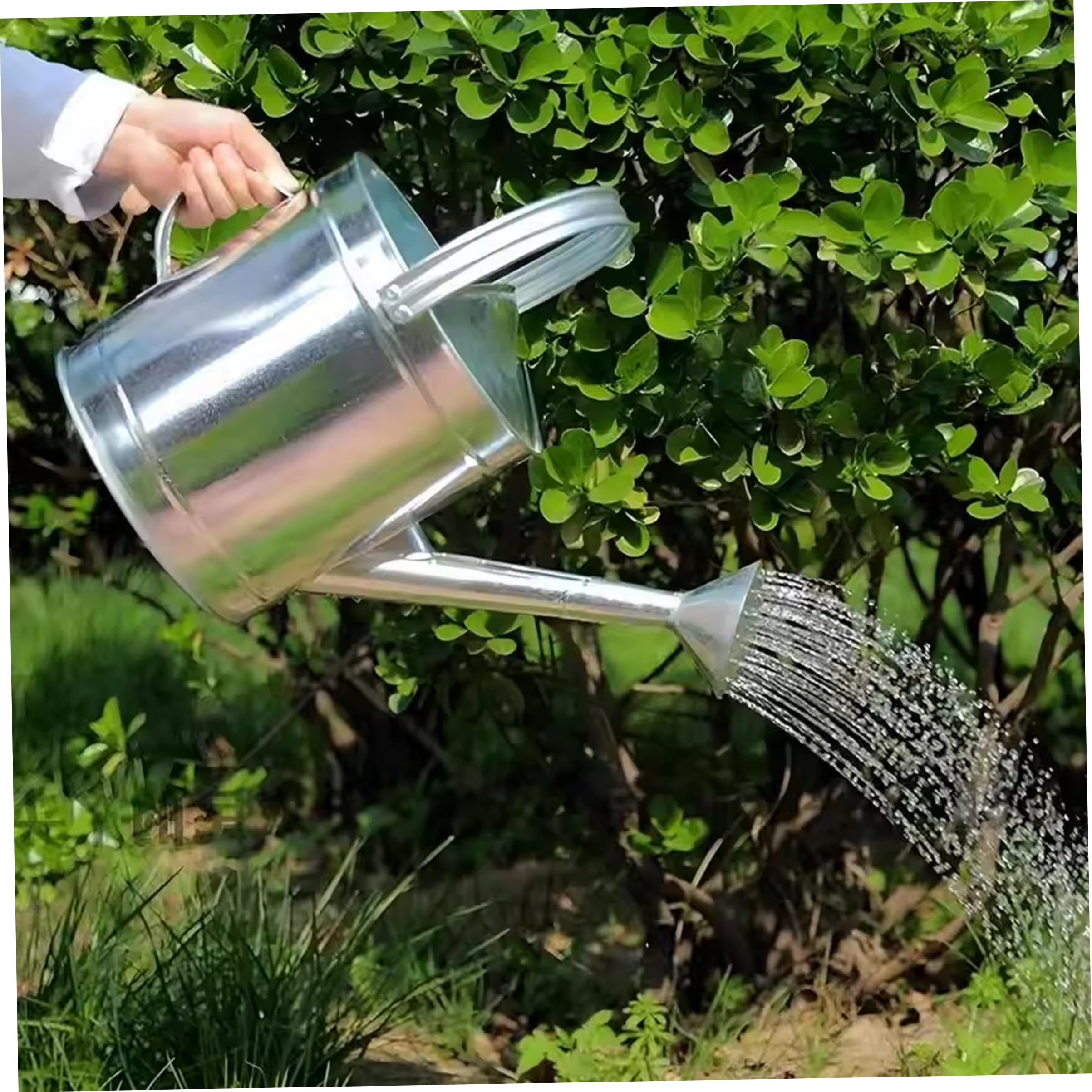 Verzinkte Gießkanne, 5 l große Gießkanne für den Außenbereich mit poröser Düse mit langem Auslauf, silberfarbenes Gallonen-Gartenmetall