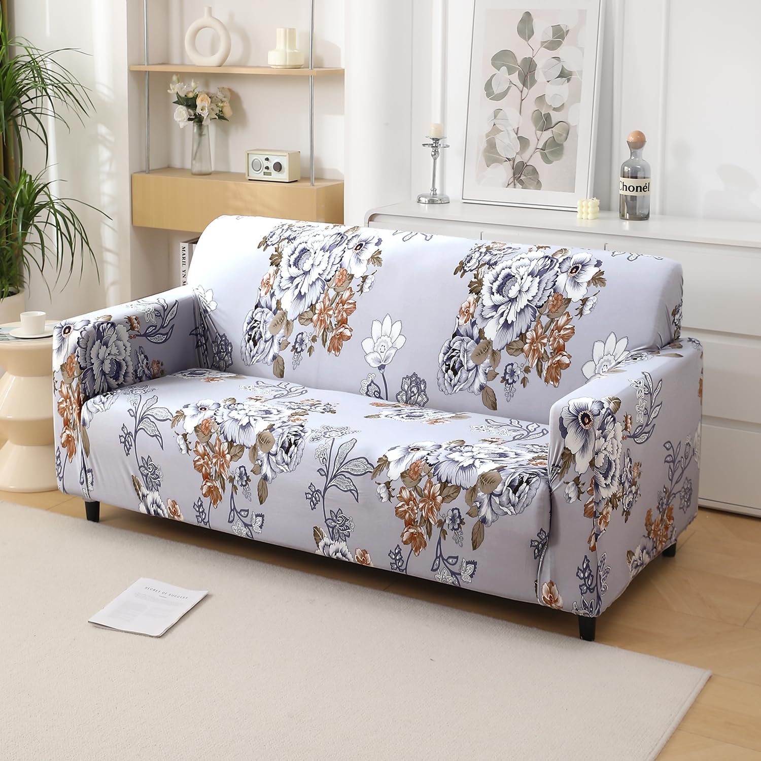 HOKIPO 4 Seater Sofa Cover - Grey Floral -15 HOKIPO 4 Seater Sofa Cover - Grey Floral -15