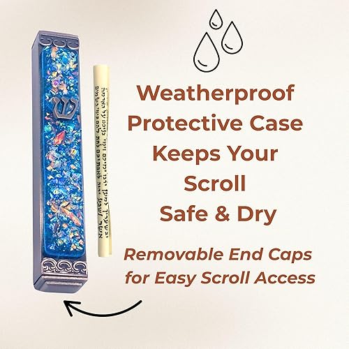 Miniatura 21 de Tamara Baskin Art Glass Mezuzah de cristal brillante – 3.5 pulgadas – Fácil montaje – Caja de metal resistente a la intemperie – Caja de regalo