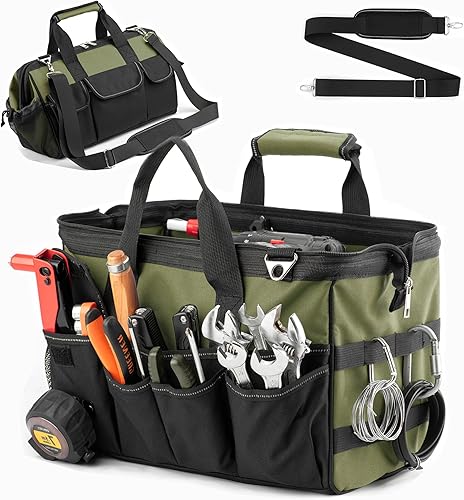 Bolsa de herramientas, organizador plegable de 16 pulgadas con parte superior abierta para un fácil acceso a las herramientas, construcción