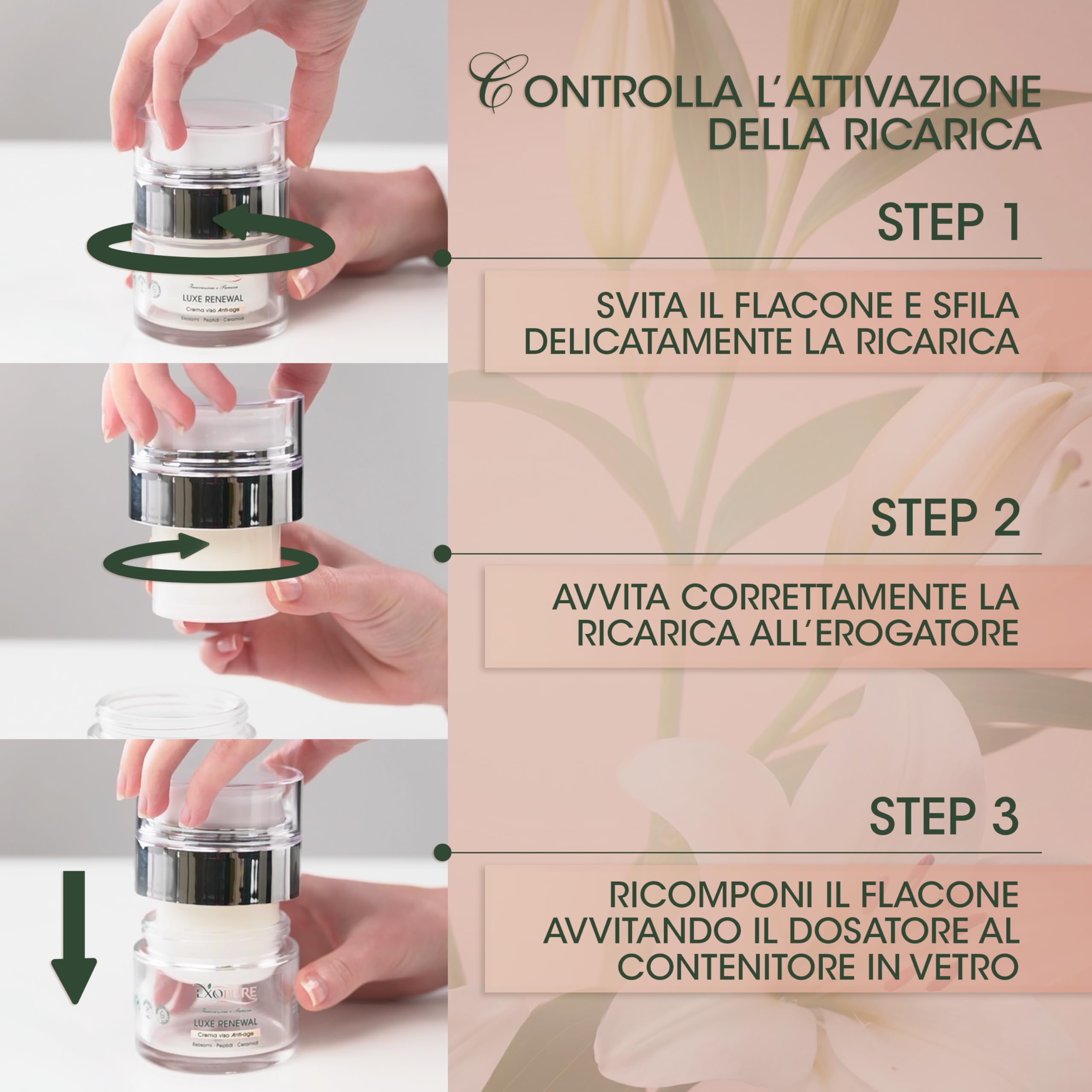 EXOPURE 50ml Crema Viso Antirughe Avanzata con ESOSOMI, Peptidi e Ceramidi | Crema Idratante Viso Innovativa, Rimpolpante, Skincare 100% MADE IN ITALY, Crema Viso Uomo & Donna - Effetto Radioso
