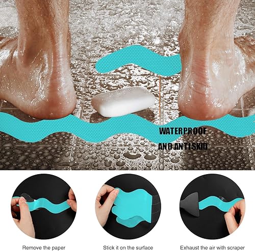 Miniatura 4 de Secopad Calcomanías patentadas antideslizantes para ducha, 24 unidades, tiras adhesivas de seguridad para tina, con raspador de primera calidad para