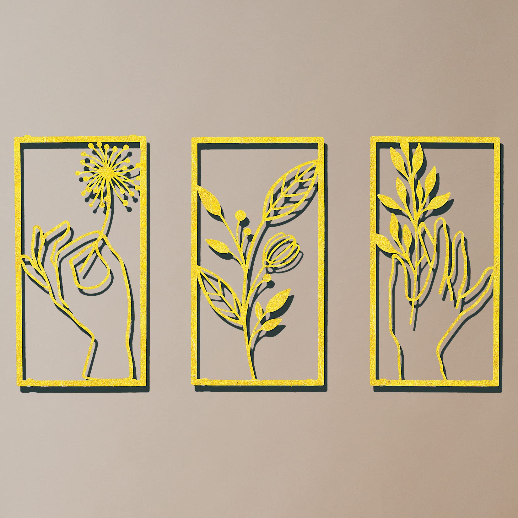 NewVees Large Gold Wall Art Decor Set of 3 , Modern Minimalist Gold