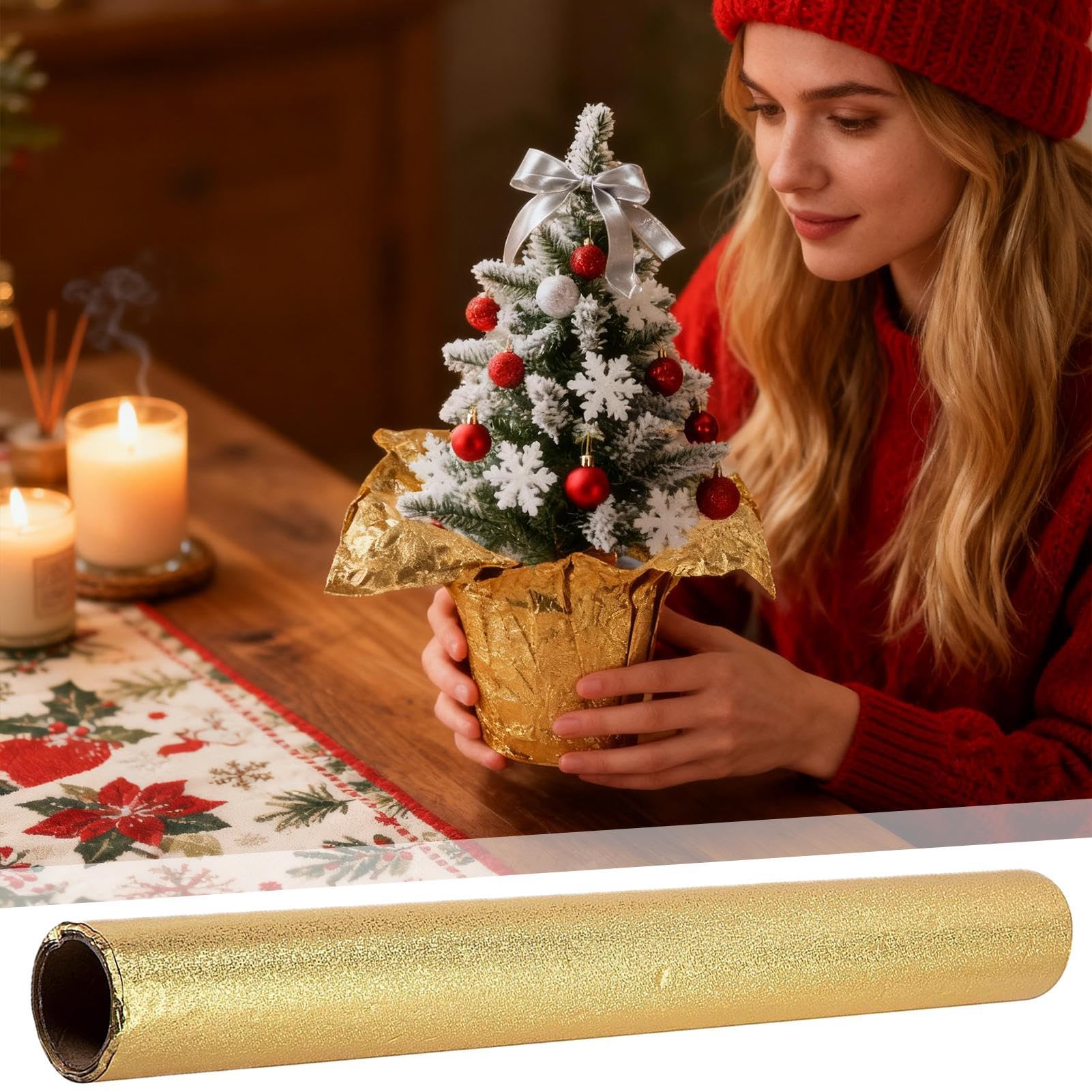 ZHUMCCY Incarto In Foglio Per Piante In Vaso,Rotolo Da 9 Metri Per Incarto Floreale | Coprivasi Dorati Per Vasi Da Fiori | Per Natale, Compleanno, Matrimonio, Nuziale, Laurea E Festa Della Mamma