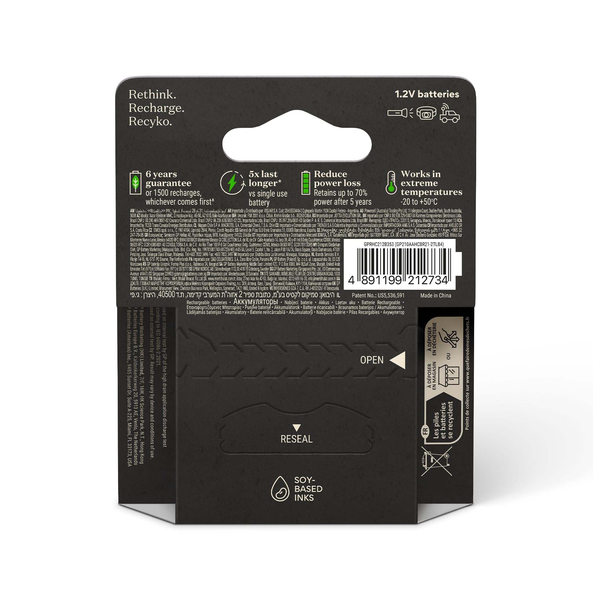 GP Batteries ReCyko Pro AA Ni-Mh Rechargeable Battery, 1.2 Volt, Card of 4