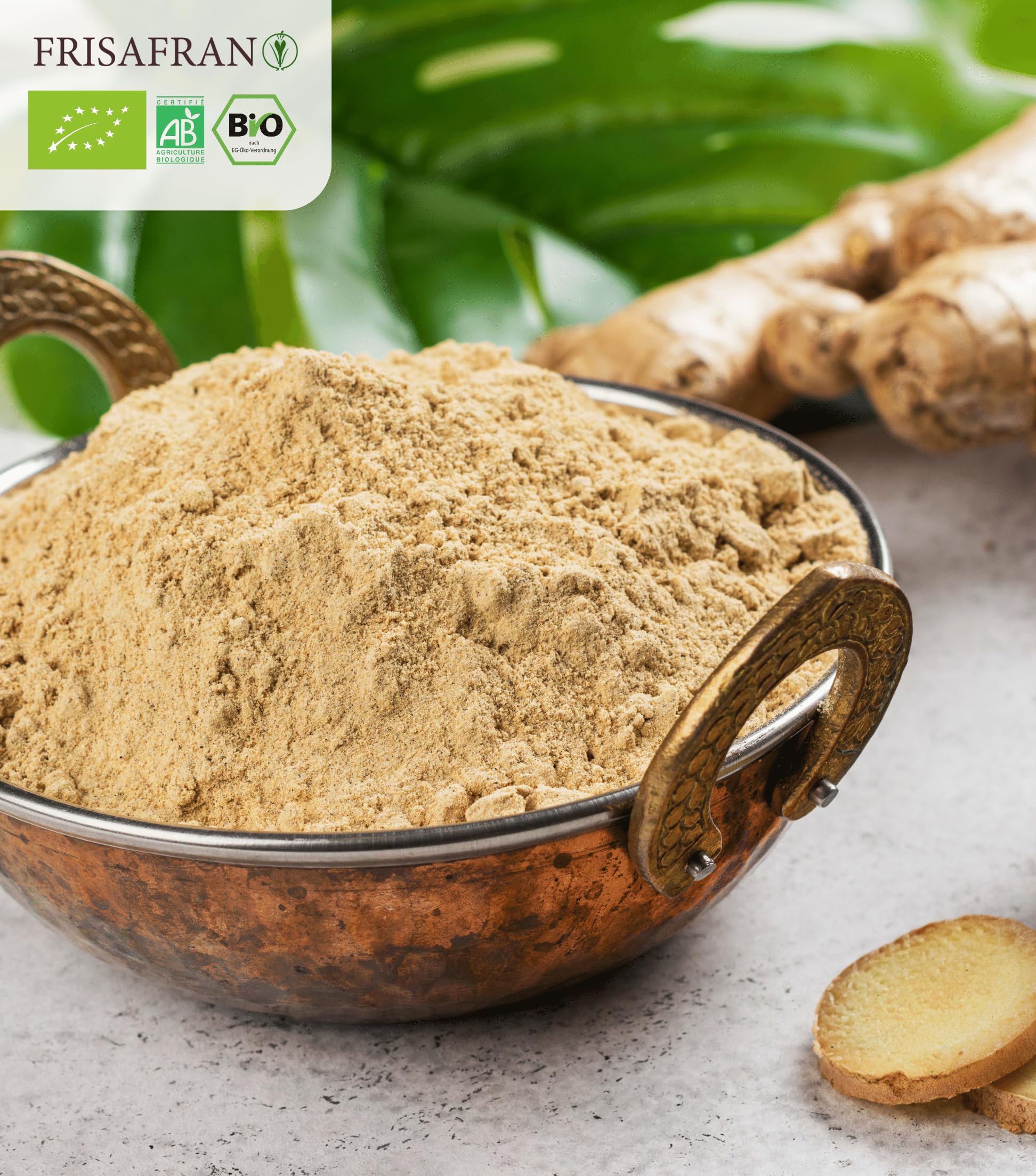 FRISAFRAN | Imbir mielony BIO | Imbir w proszku | 500g | Imbirowy proszek naturalny | Bez dodatków | wegański | Suszony imbir | Imbirowy proszek bio | Imbir jako przyprawa | Imbir mielony | Mielony