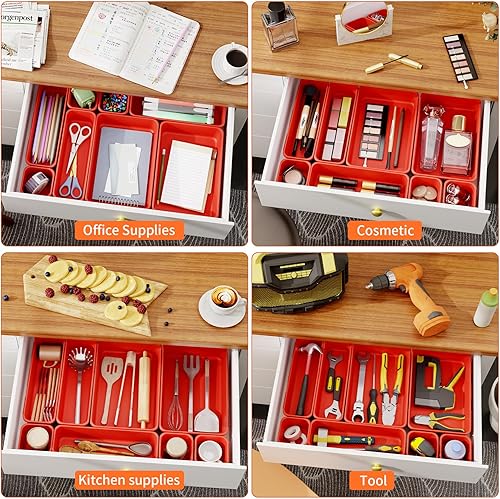 Miniatura 6 de Paquete de 45 bandejas organizadoras de cajones de escritorio, 3 tamaños, organizador de cajones de plástico para cocina, baño, oficina, tocador,